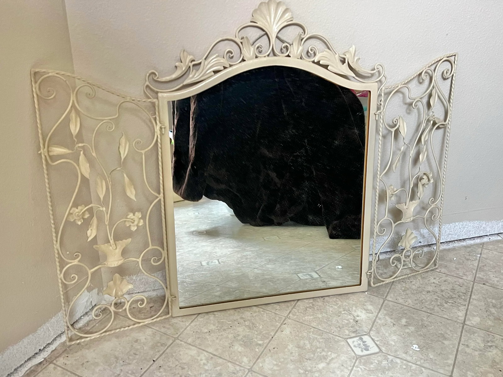 Vintage Shabby Chic Wrought Iron Garden Gate Wall Mirror - 3