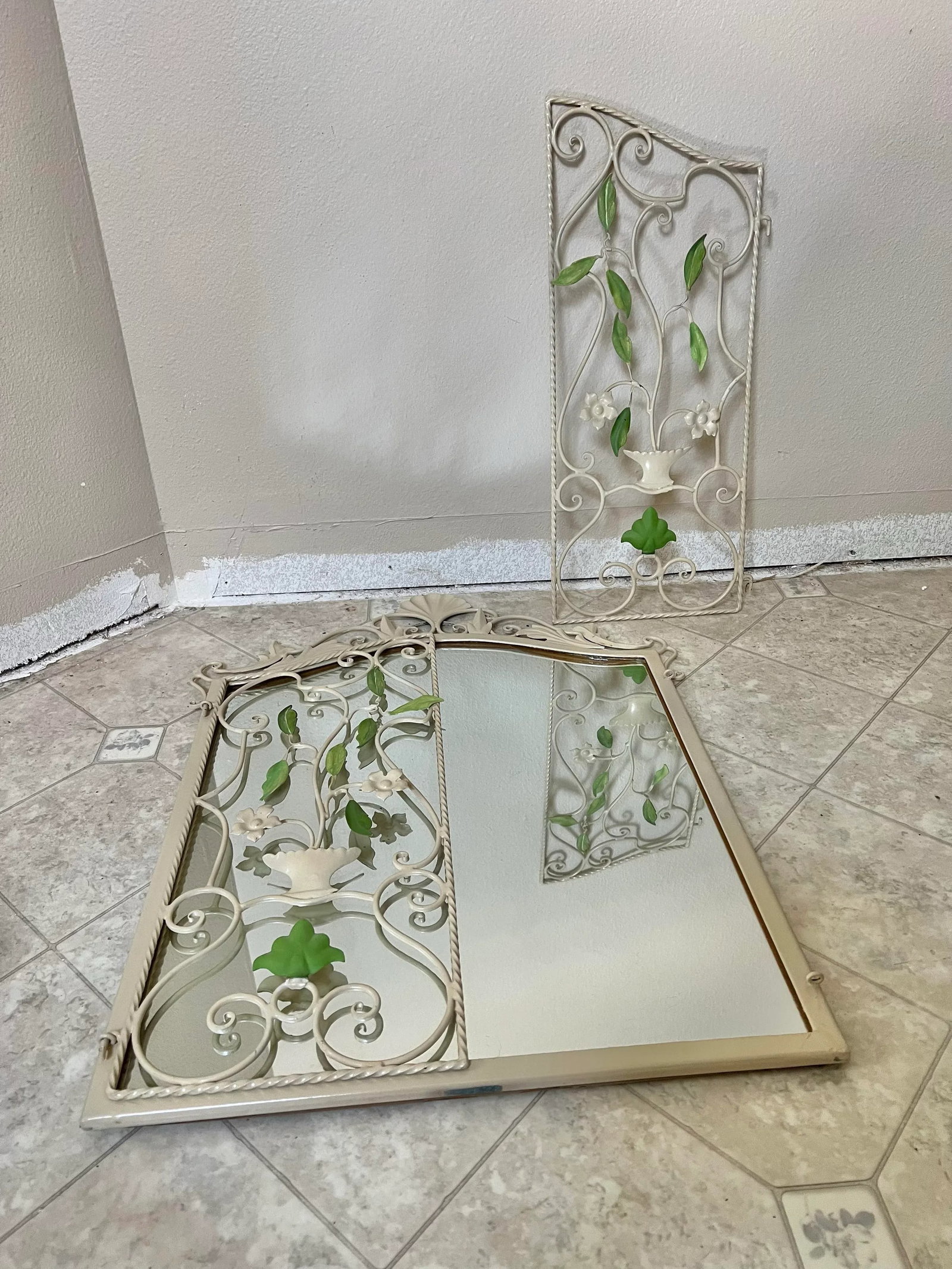 Vintage Shabby Chic Wrought Iron Garden Gate Wall Mirror - 4