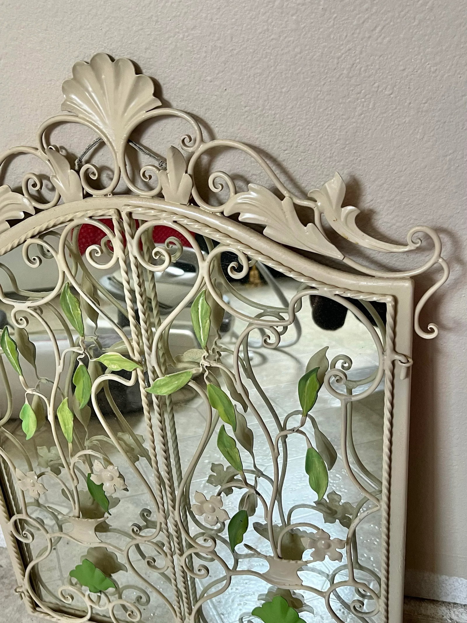 Vintage Shabby Chic Wrought Iron Garden Gate Wall Mirror - 5