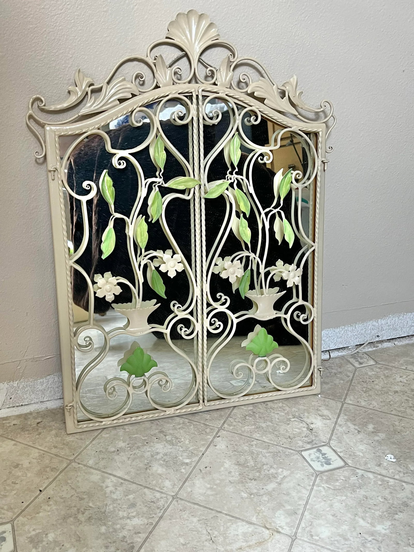Vintage Shabby Chic Wrought Iron Garden Gate Wall Mirror - 6
