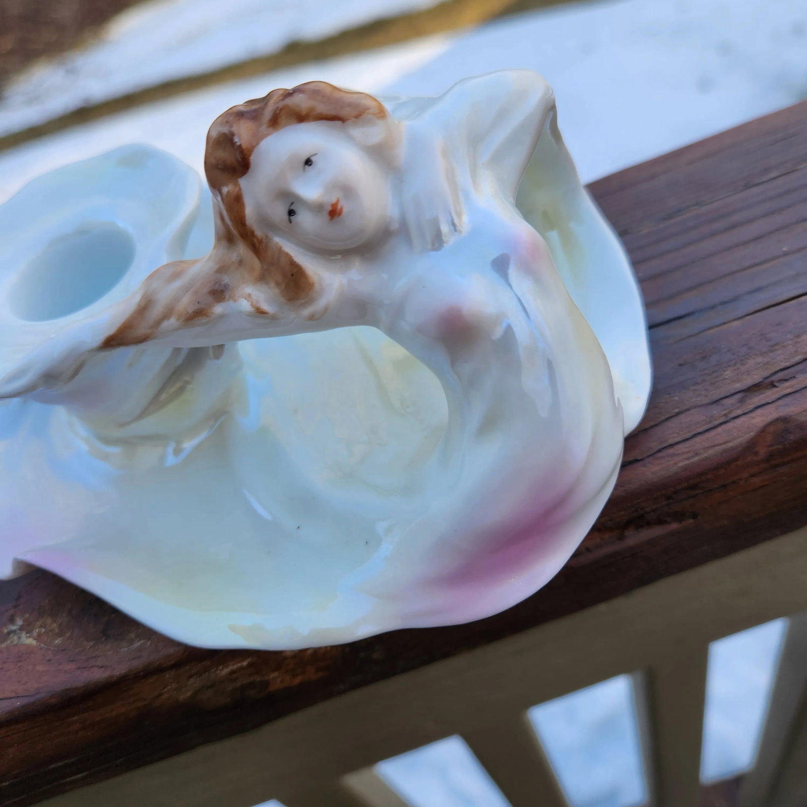 Early 20th Century Royal Bayreuth Art Nouveau Lady Figural Woman Chamberstick Candle Holder - 8