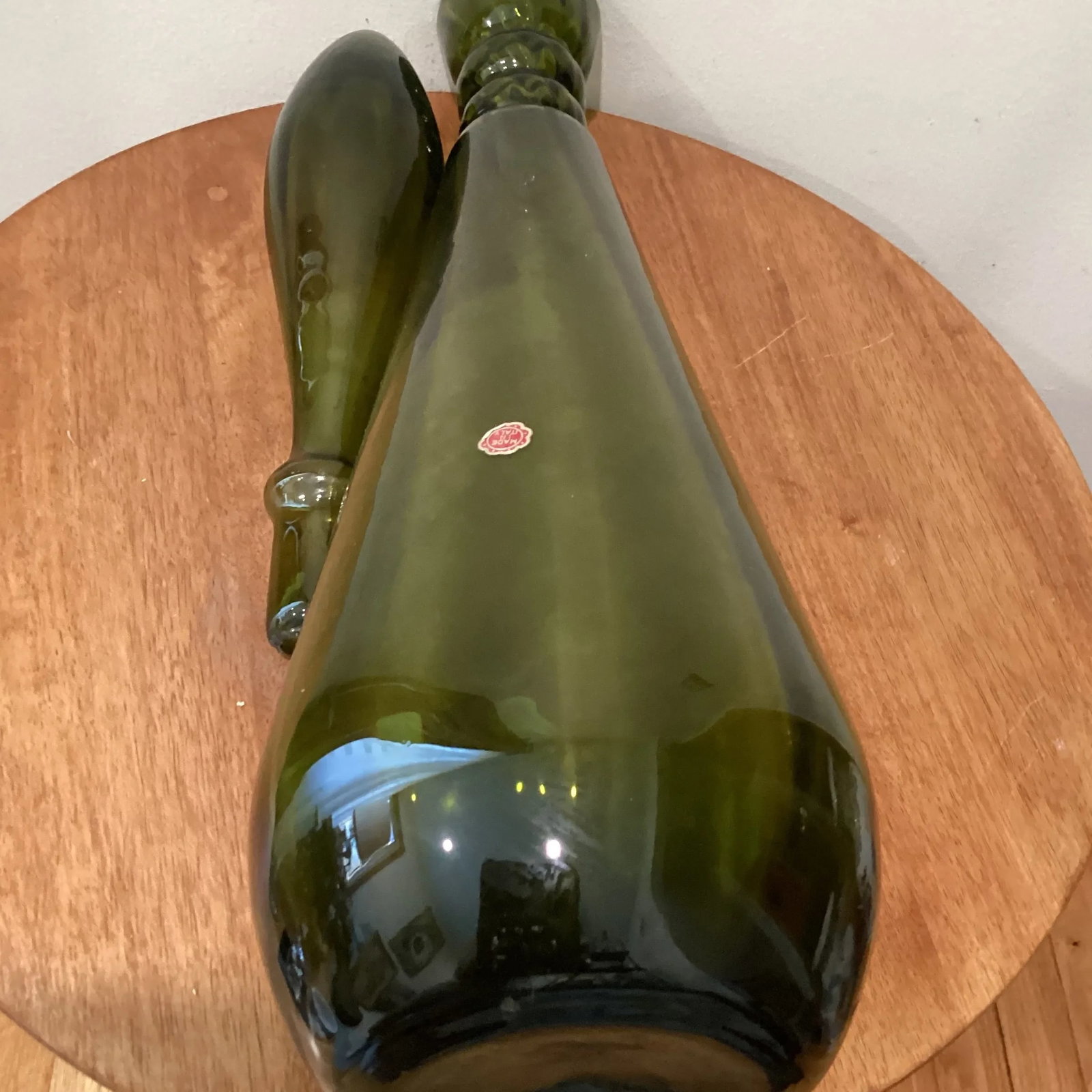 Mid Century Modern Tall Empoli Glass "Genie" Bottle/Decanter in Green With Stopper Italy - 11