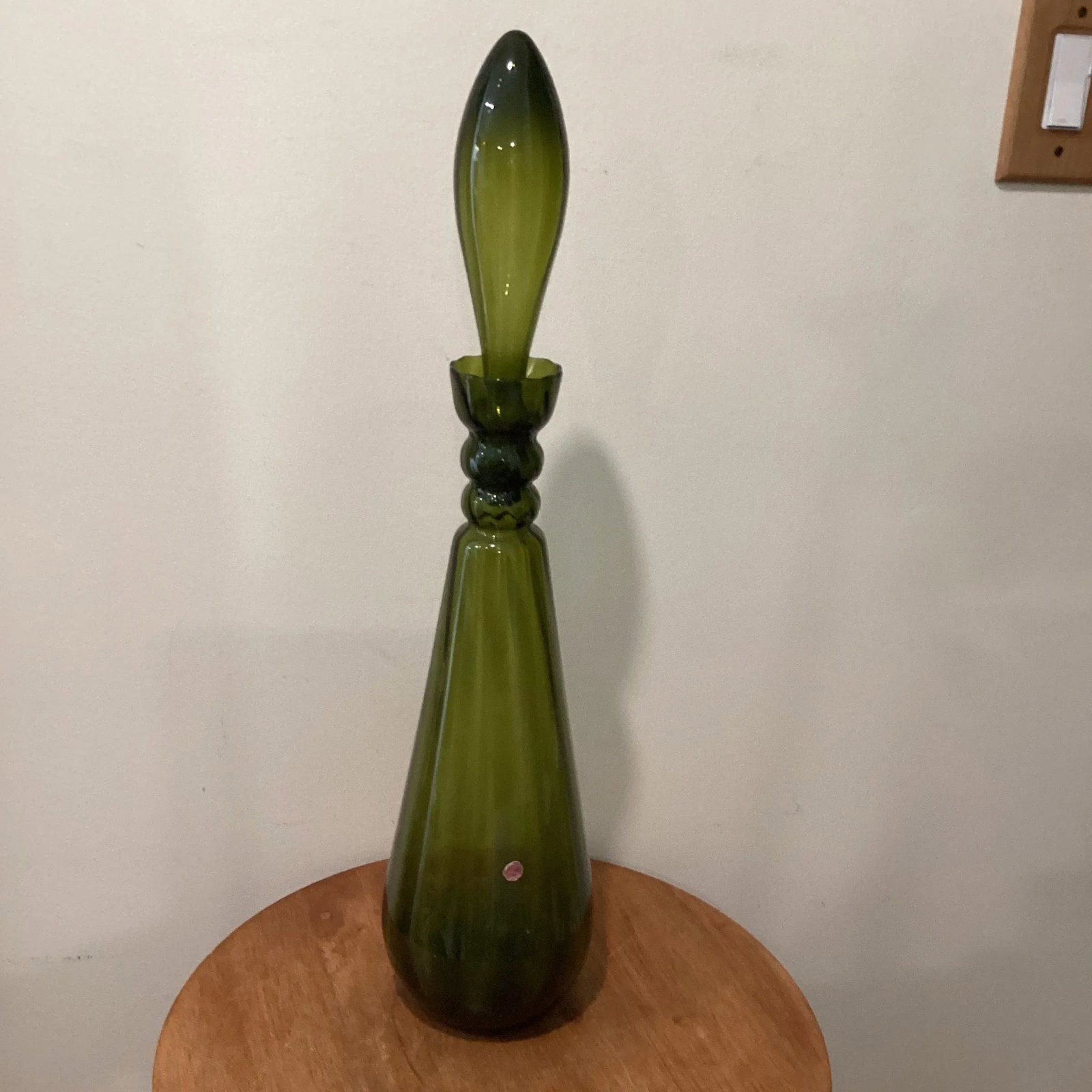 Mid Century Modern Tall Empoli Glass "Genie" Bottle/Decanter in Green With Stopper Italy - 12