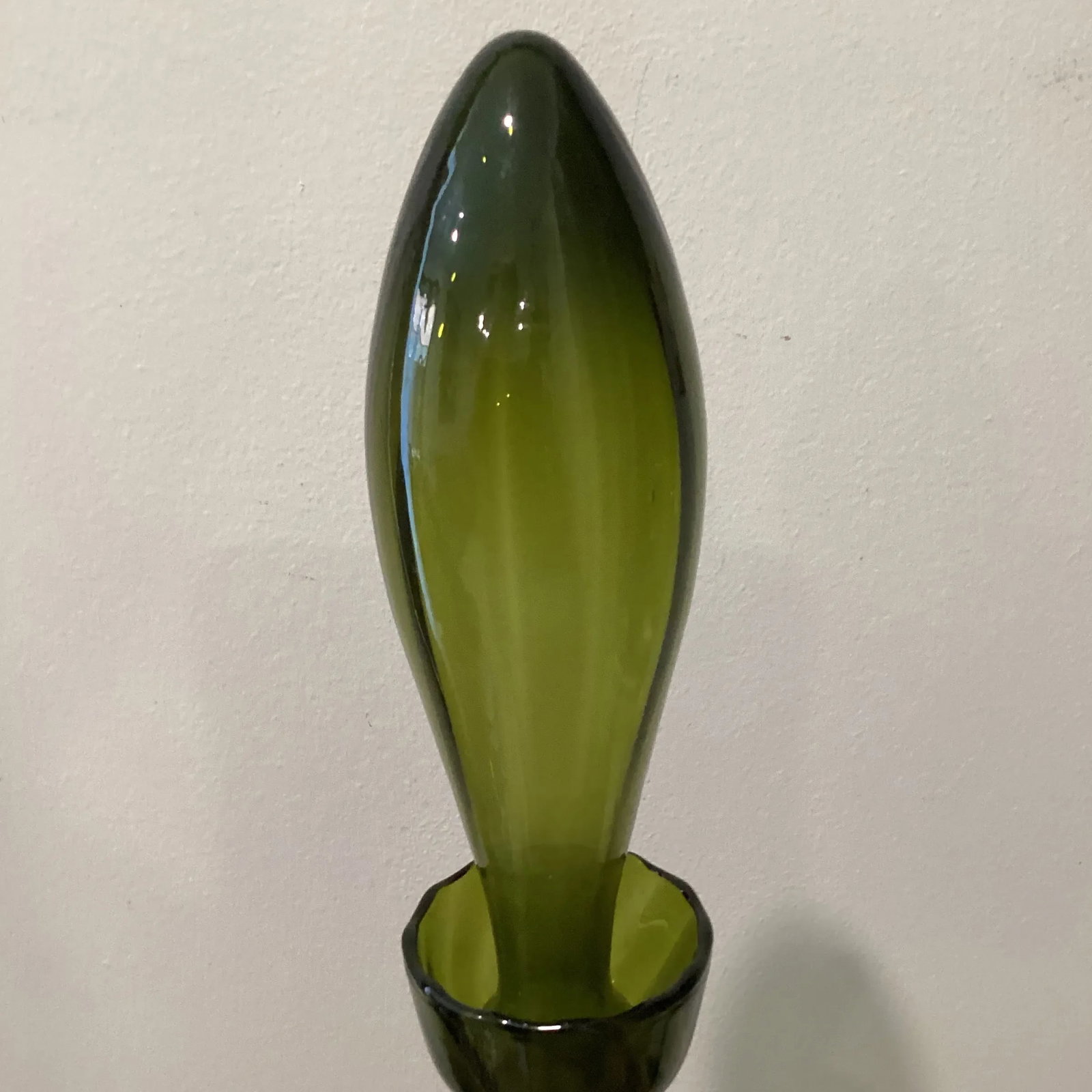 Mid Century Modern Tall Empoli Glass "Genie" Bottle/Decanter in Green With Stopper Italy - 2