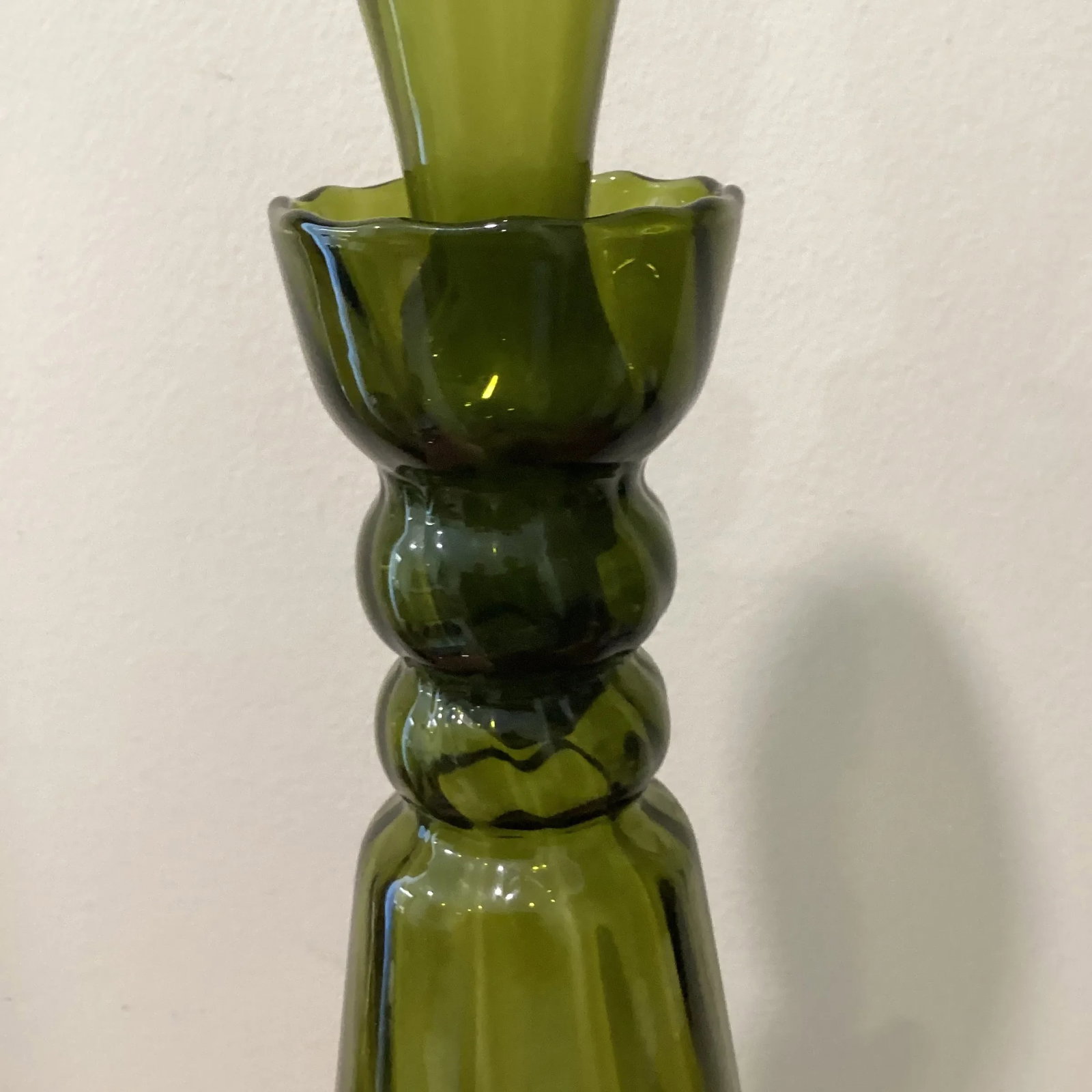 Mid Century Modern Tall Empoli Glass "Genie" Bottle/Decanter in Green With Stopper Italy - 3