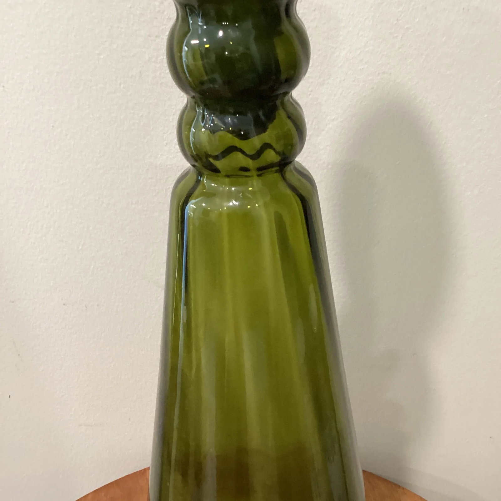 Mid Century Modern Tall Empoli Glass "Genie" Bottle/Decanter in Green With Stopper Italy - 4