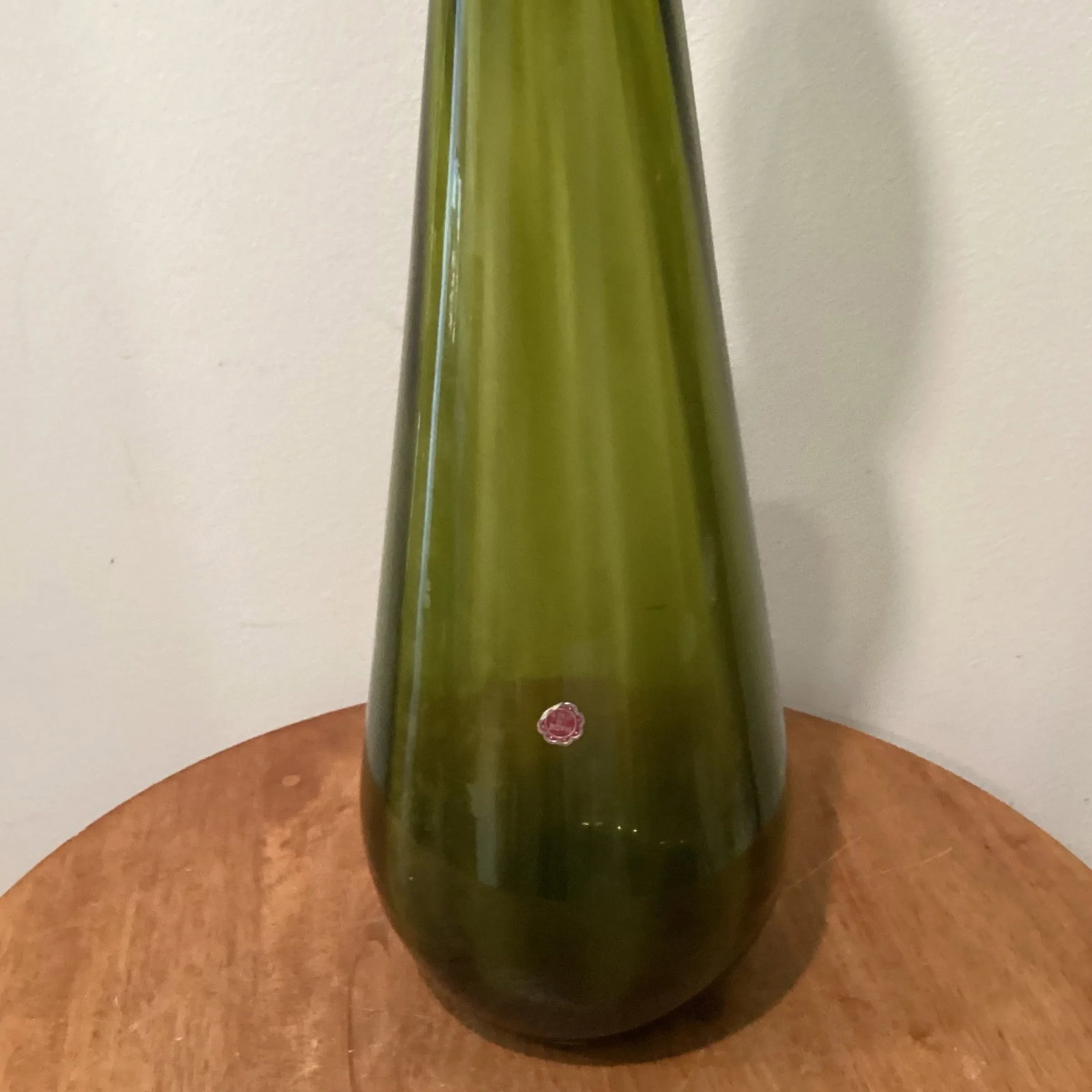 Mid Century Modern Tall Empoli Glass "Genie" Bottle/Decanter in Green With Stopper Italy - 5