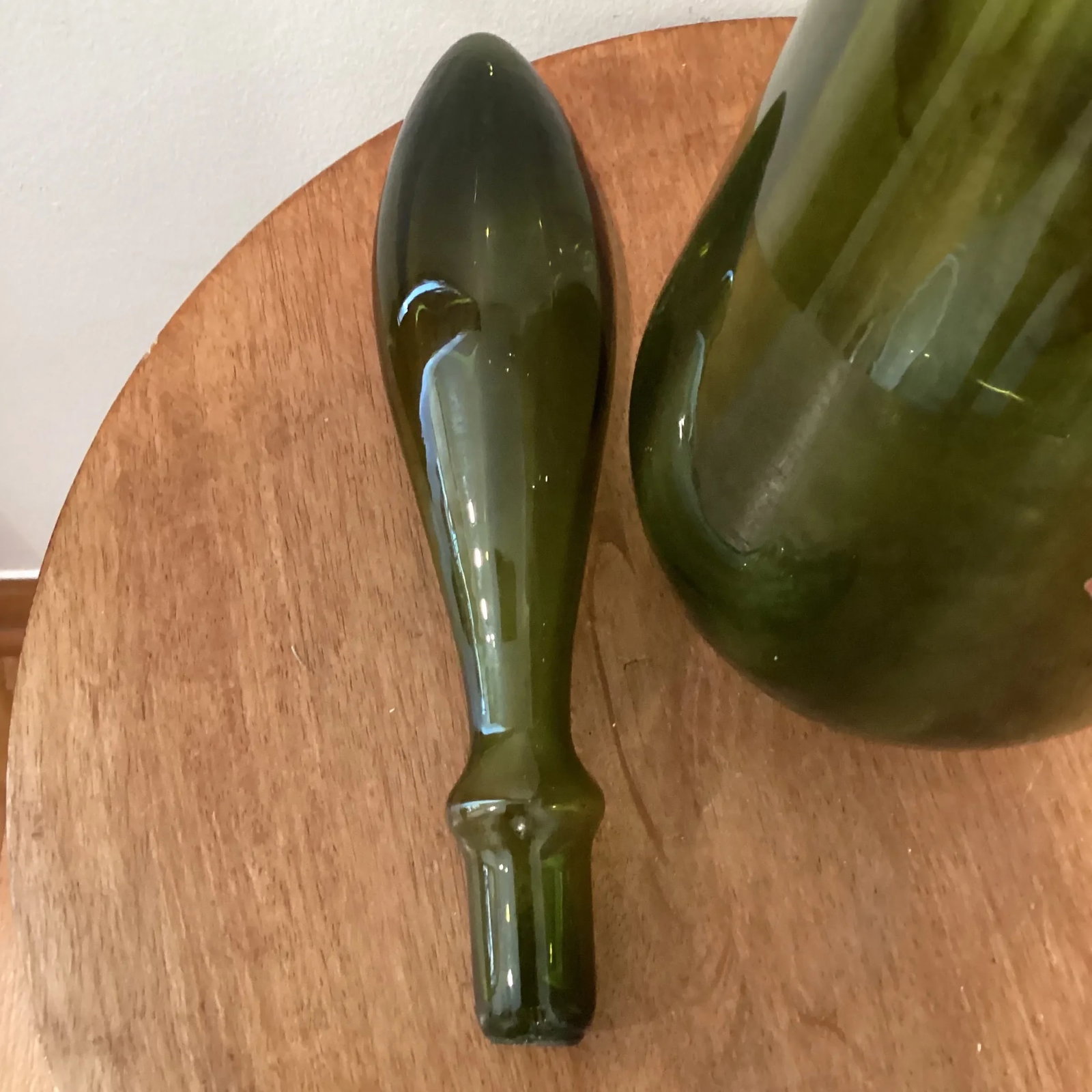 Mid Century Modern Tall Empoli Glass "Genie" Bottle/Decanter in Green With Stopper Italy - 8