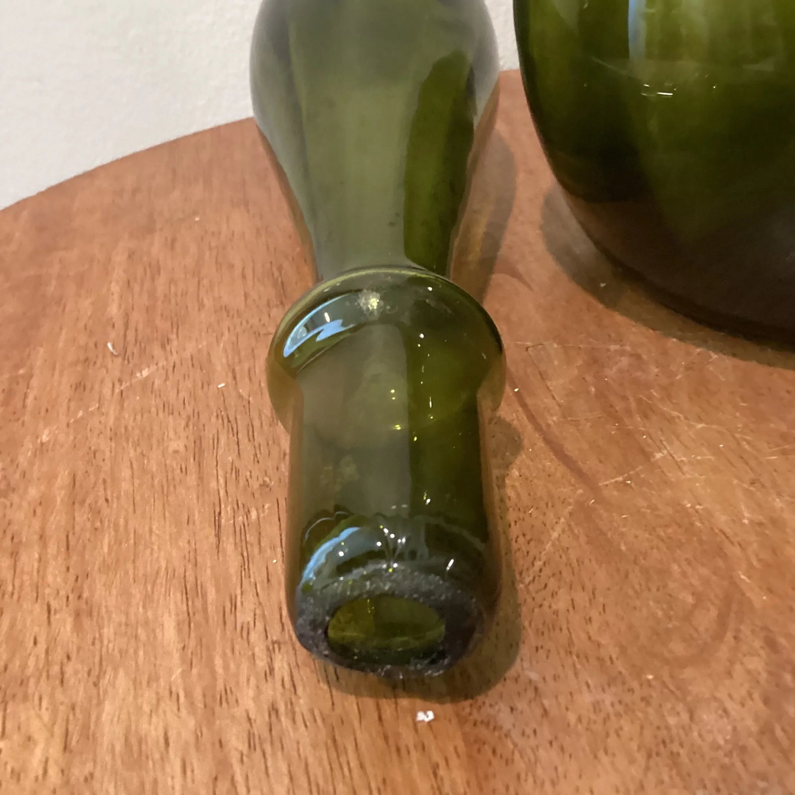 Mid Century Modern Tall Empoli Glass "Genie" Bottle/Decanter in Green With Stopper Italy - 9
