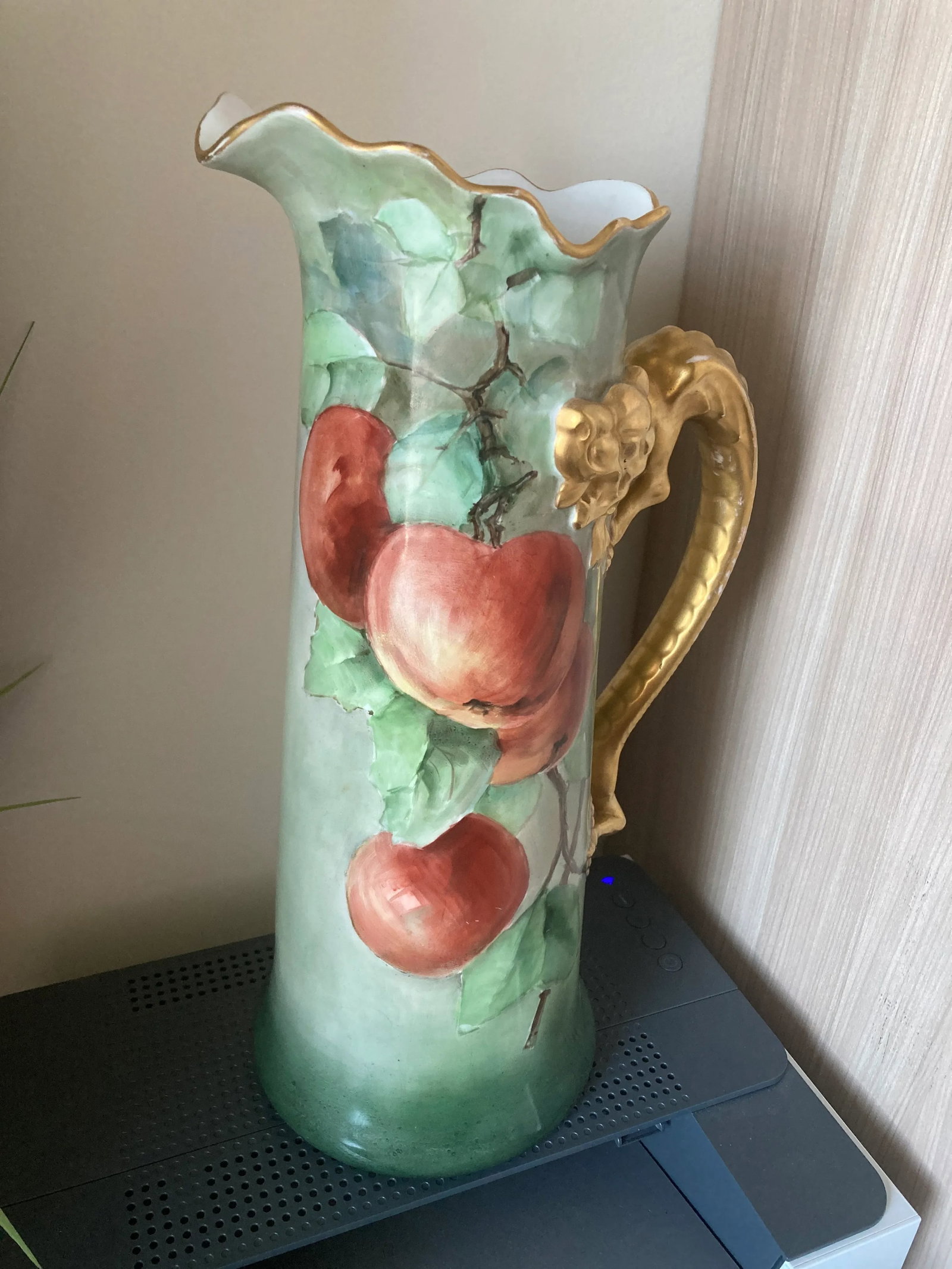 J. P. Limoges Dragon Handle 15" Pitcher. Painted by F. Meyers, Dated 1906 - 11