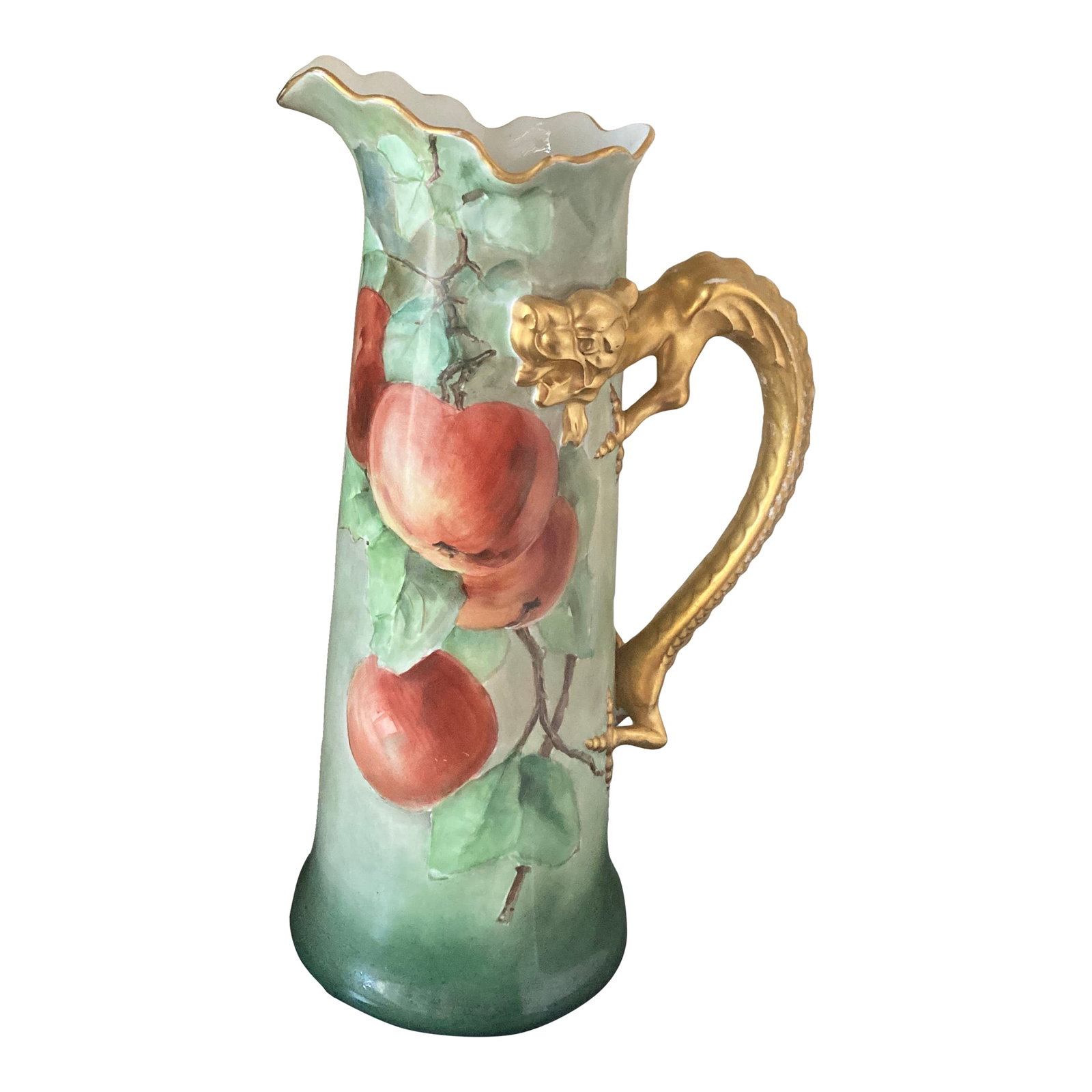 J. P. Limoges Dragon Handle 15" Pitcher. Painted by F. Meyers, Dated 1906: Other then gilt loss on its handle the pitcher is in perfect condition! Condition: Alterations: Original Condition Unaltered Imperfections: Some Imperfections Condition Notes: Excellent Origin: France
