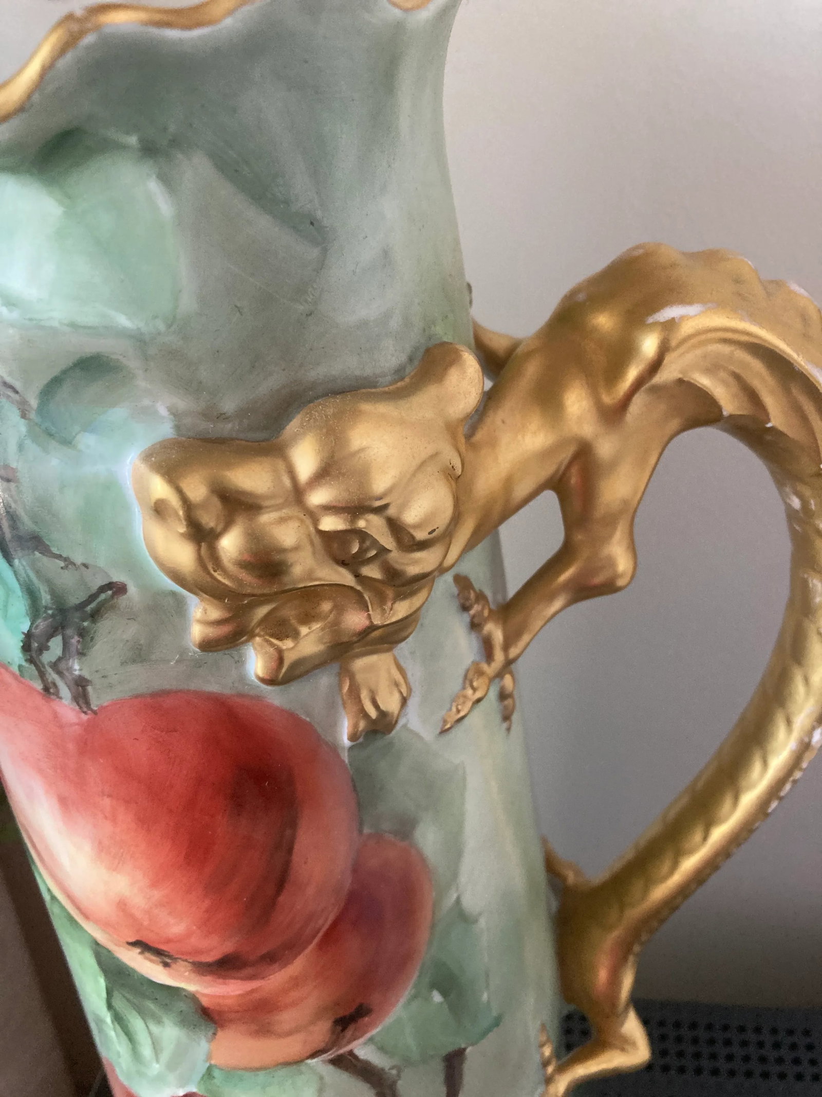 J. P. Limoges Dragon Handle 15" Pitcher. Painted by F. Meyers, Dated 1906 - 2