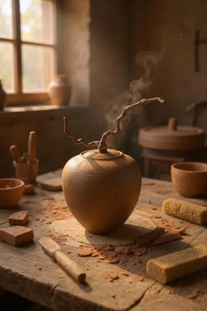 Late 20th Century Carol Green Studio Pottery Lidded Jar-Bronze Vine Finial-Art-Raku Clay-Wabi Sabi - 4
