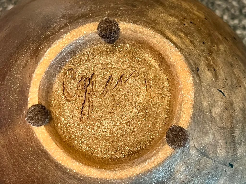 Late 20th Century Carol Green Studio Pottery Lidded Jar-Bronze Vine Finial-Art-Raku Clay-Wabi Sabi - 8
