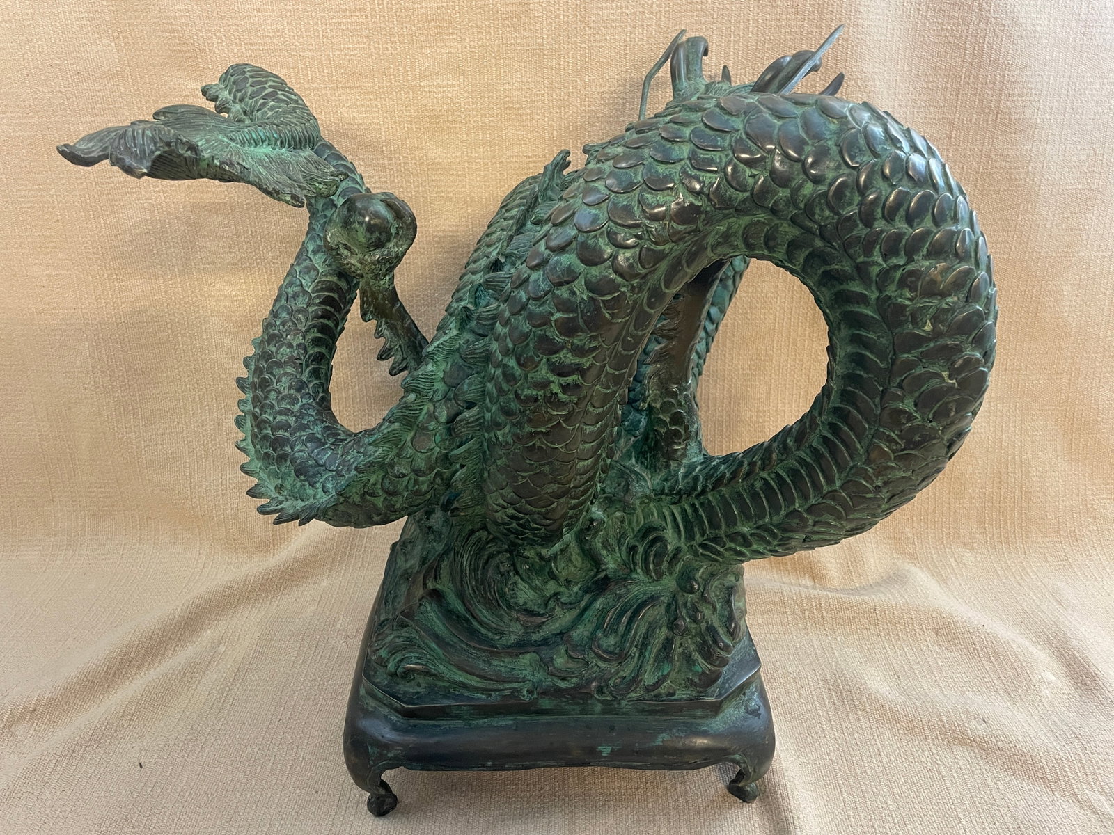 Vintage Cast Bronze Asian/Chinese Dragons Water-Feature Sculptures - Set of 2 - 10