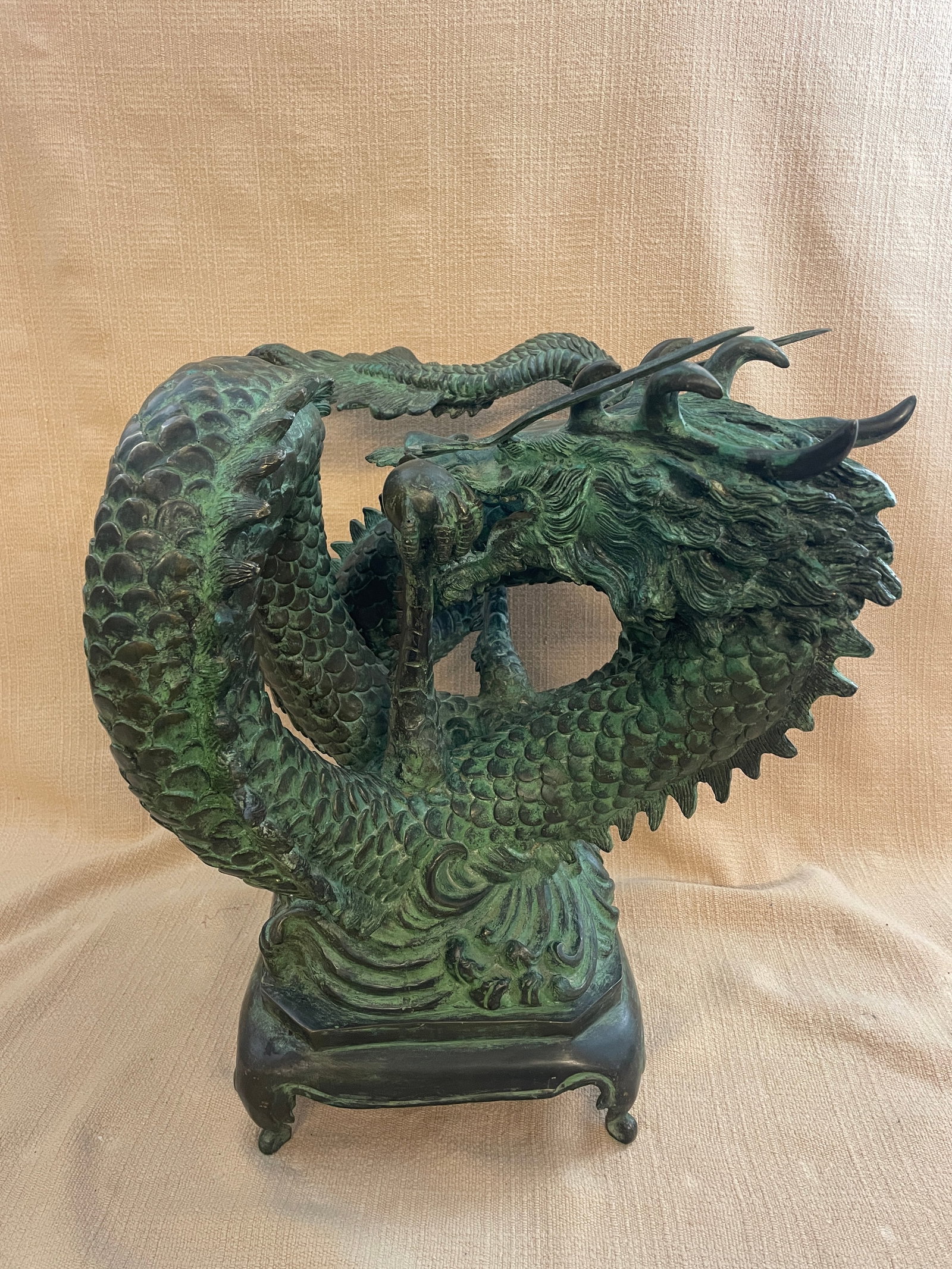 Vintage Cast Bronze Asian/Chinese Dragons Water-Feature Sculptures - Set of 2 - 12
