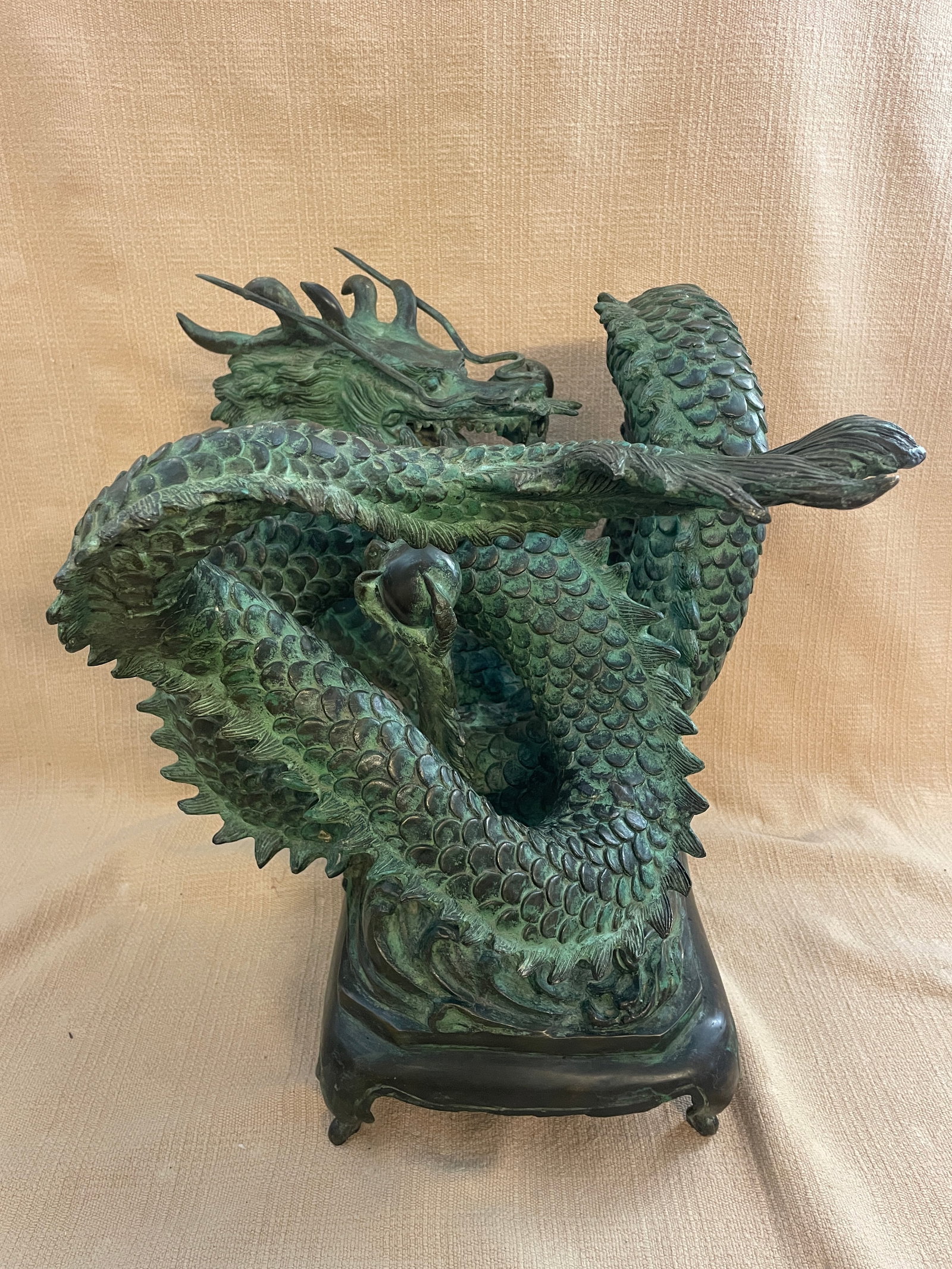 Vintage Cast Bronze Asian/Chinese Dragons Water-Feature Sculptures - Set of 2 - 4