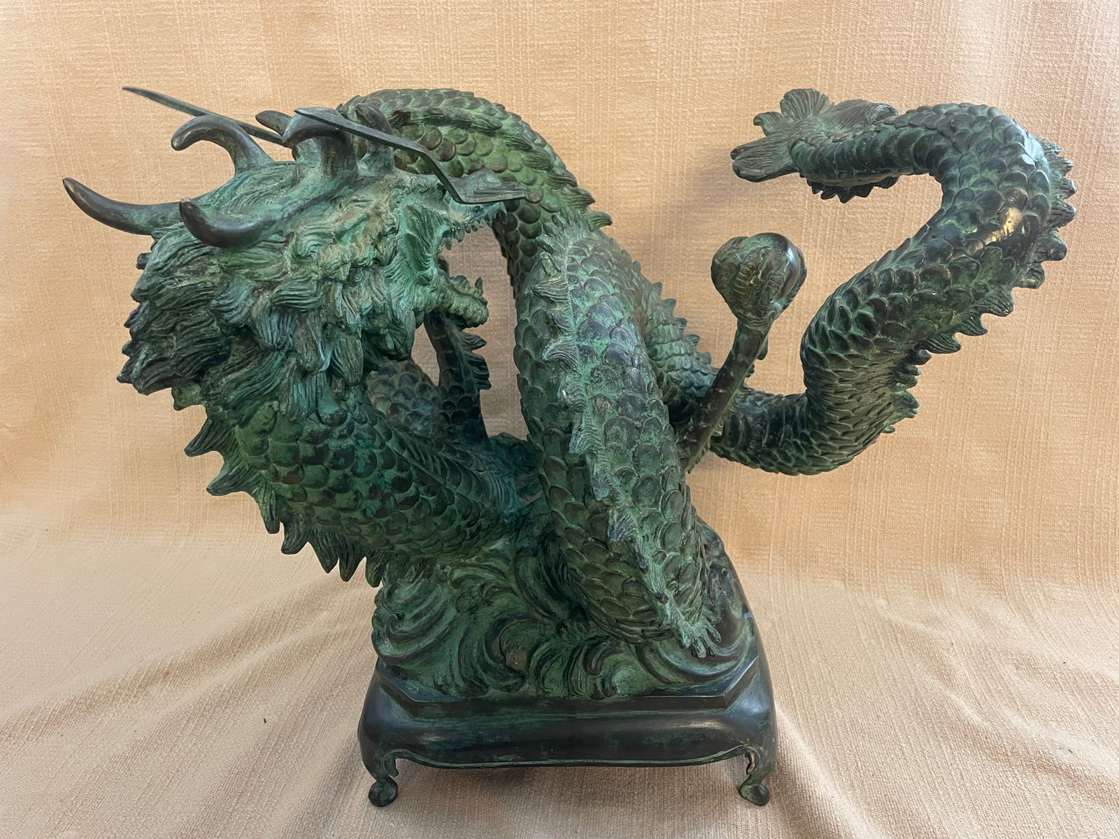 Vintage Cast Bronze Asian/Chinese Dragons Water-Feature Sculptures - Set of 2 - 6