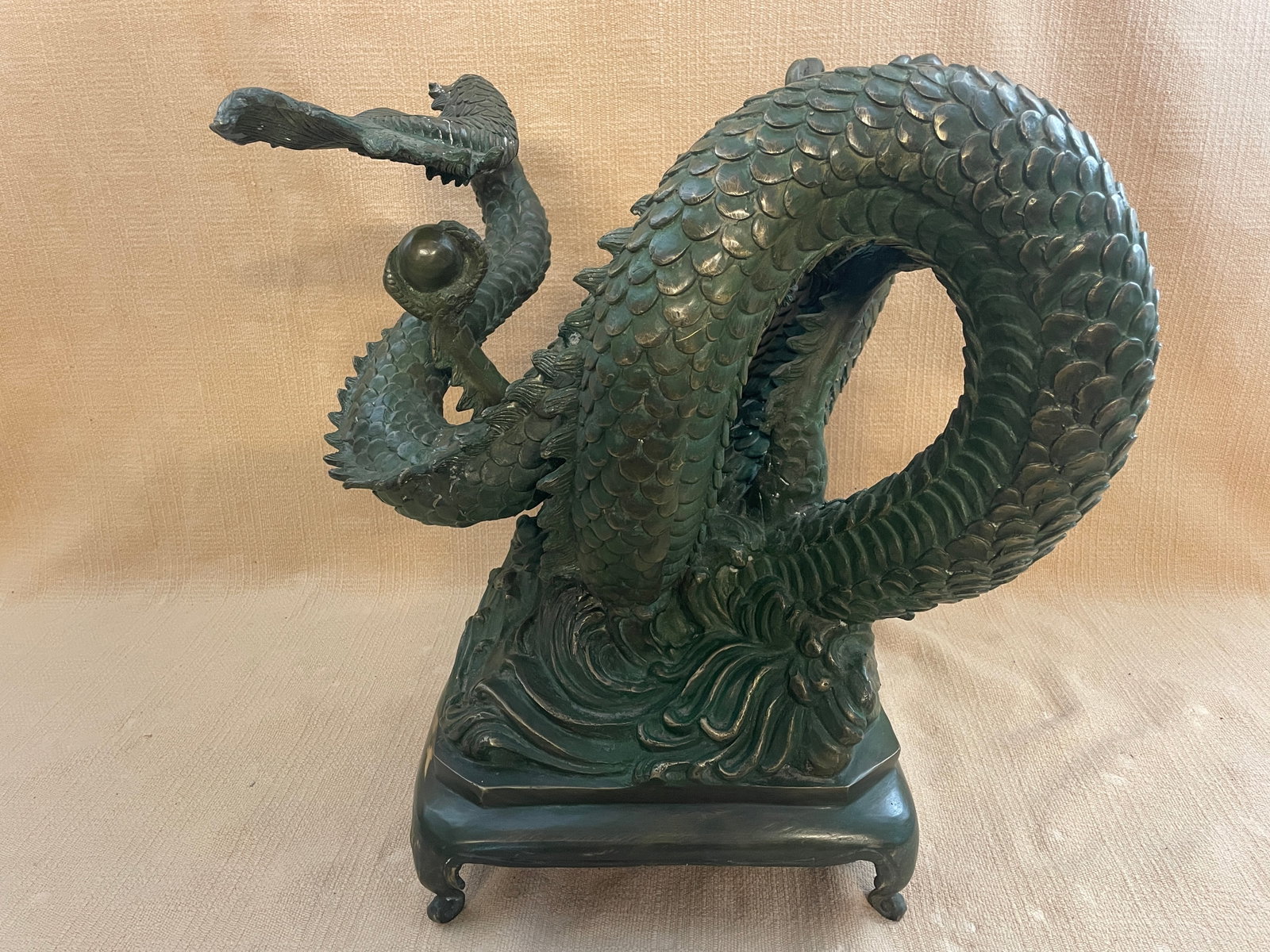 Vintage Cast Bronze Asian/Chinese Dragons Water-Feature Sculptures - Set of 2 - 8