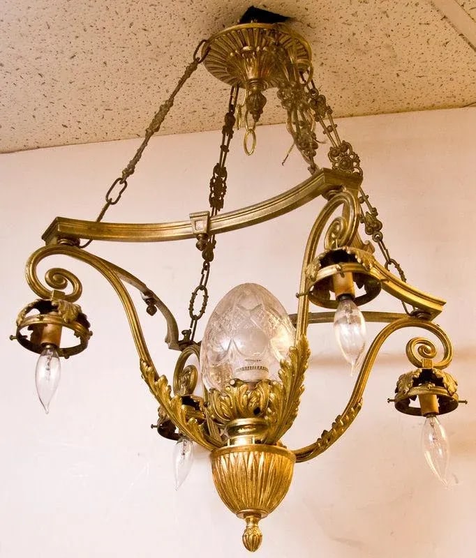 Mid 20th Century Louis XV Style Small Five-Light Gilt Bronze Chandelier - 2