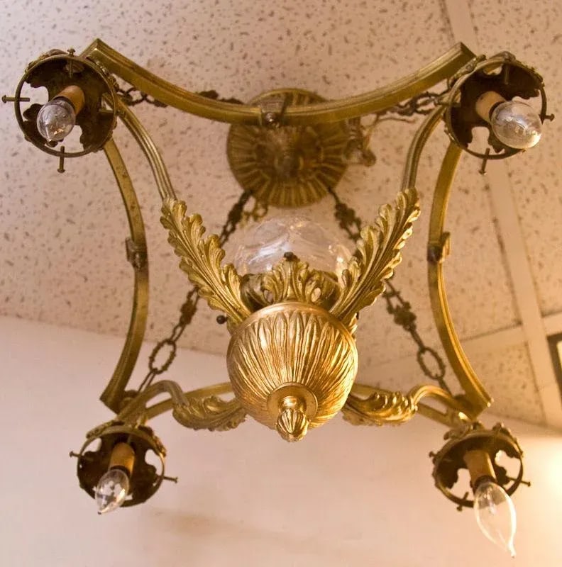Mid 20th Century Louis XV Style Small Five-Light Gilt Bronze Chandelier - 3