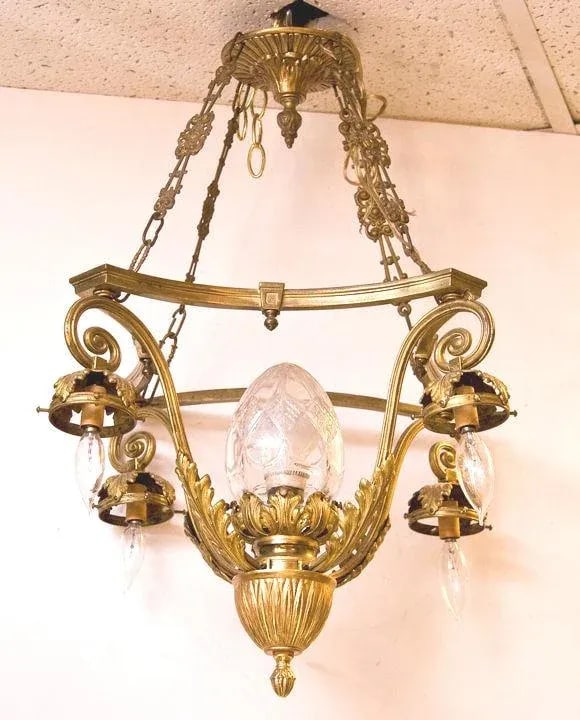 Mid 20th Century Louis XV Style Small Five-Light Gilt Bronze Chandelier - 5
