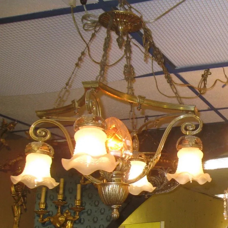 Mid 20th Century Louis XV Style Small Five-Light Gilt Bronze Chandelier - 6