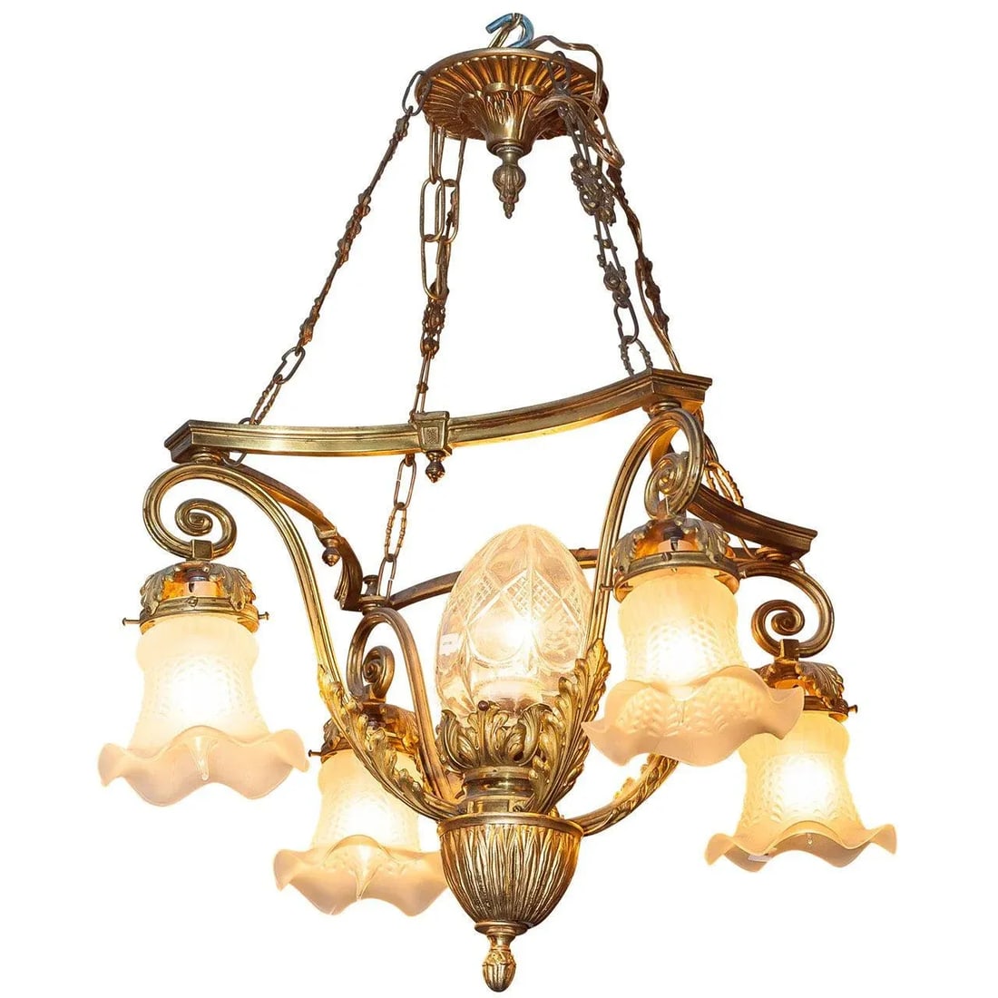 Mid 20th Century Louis XV Style Small Five-Light Gilt Bronze Chandelier - 7