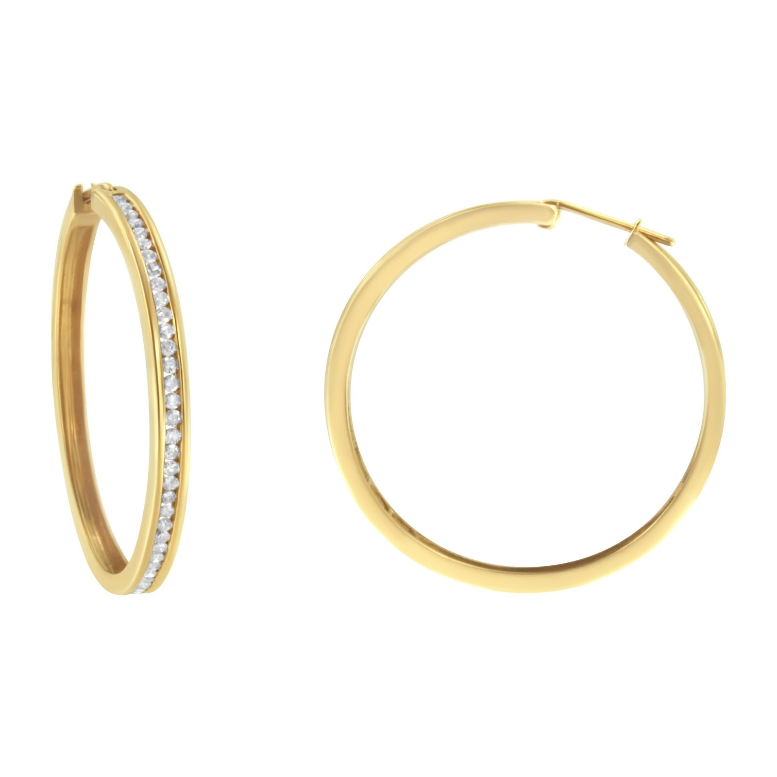 10KT Yellow Gold 1 cttw Slim Diamond Hoop Earrings (I-J Color, I1-I2 Clarity) - 2