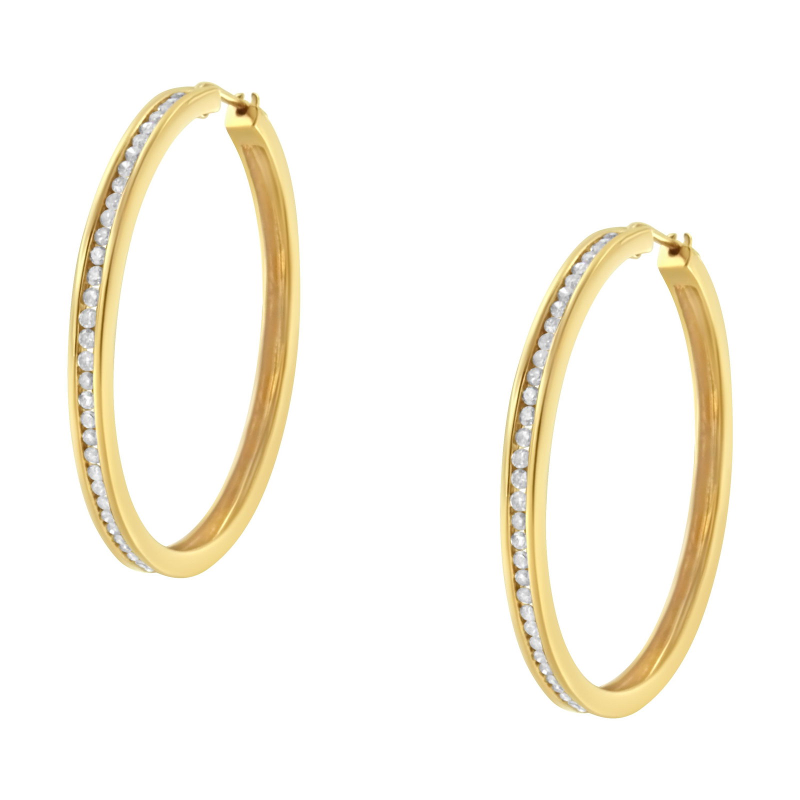 10KT Yellow Gold 1 cttw Slim Diamond Hoop Earrings (I-J Color, I1-I2 Clarity) - 3