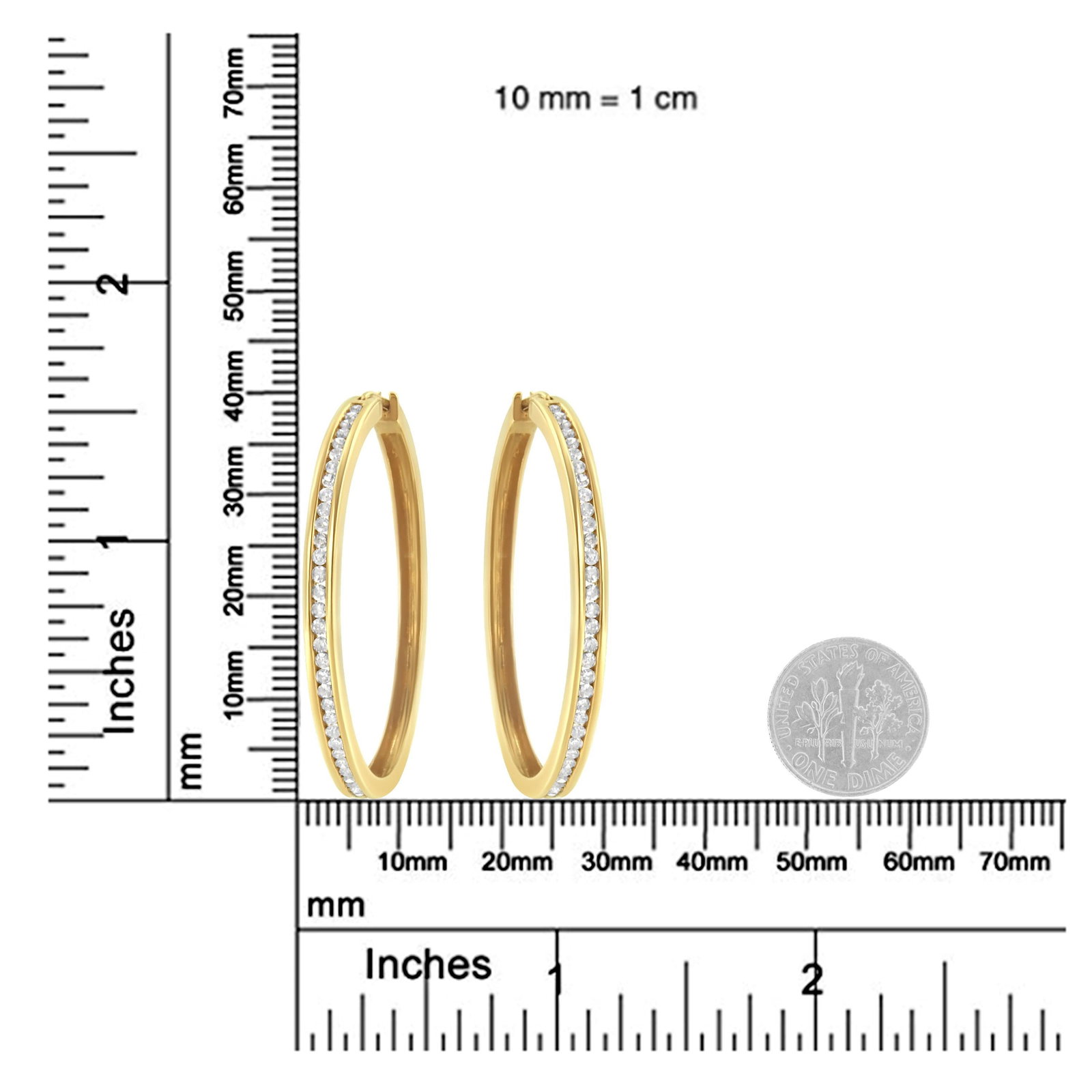 10KT Yellow Gold 1 cttw Slim Diamond Hoop Earrings (I-J Color, I1-I2 Clarity) - 5