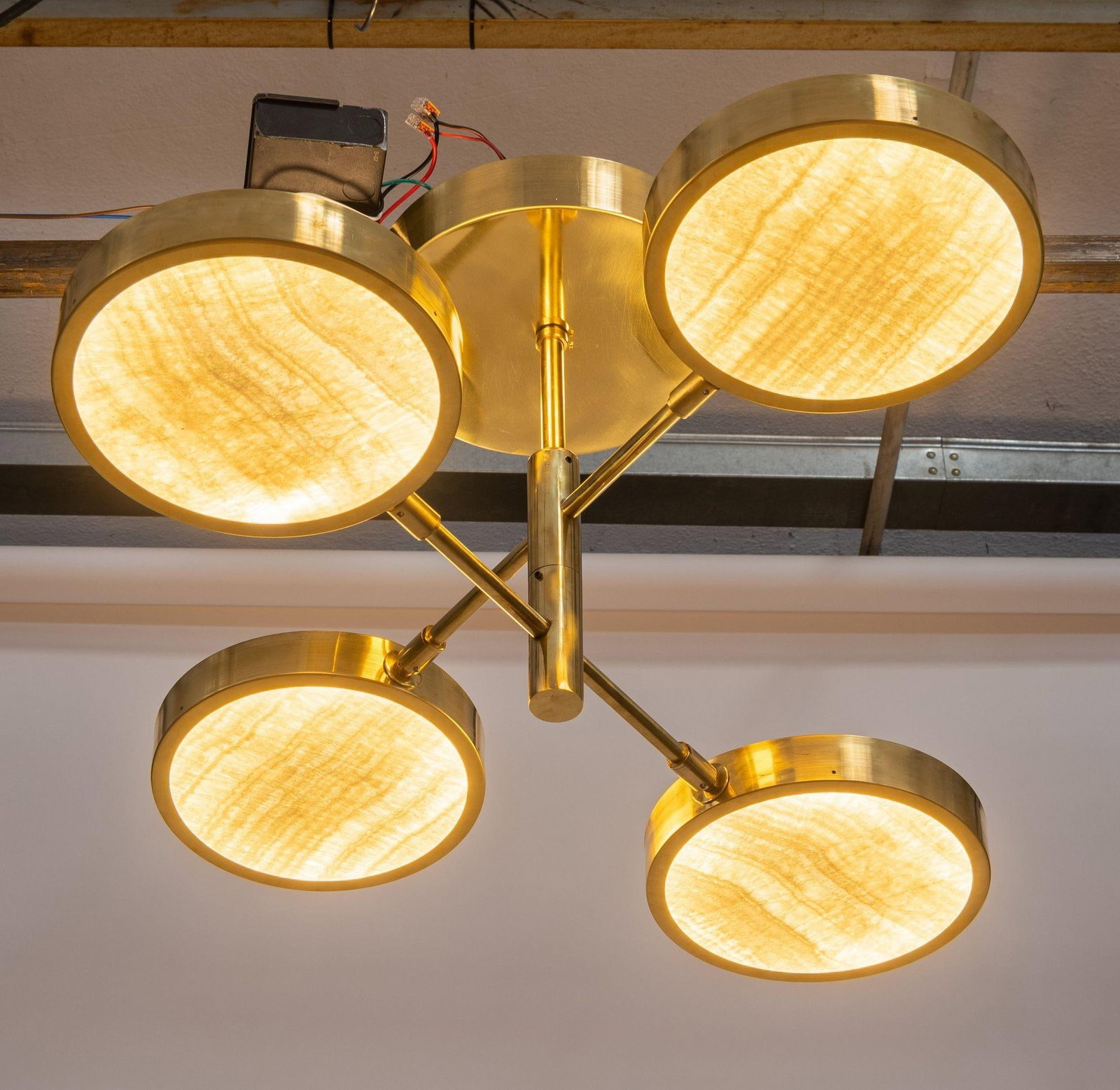 4-Arm Sistema Solare Brass & Onyx Chandelier by Silvio Piatelli Design - 6