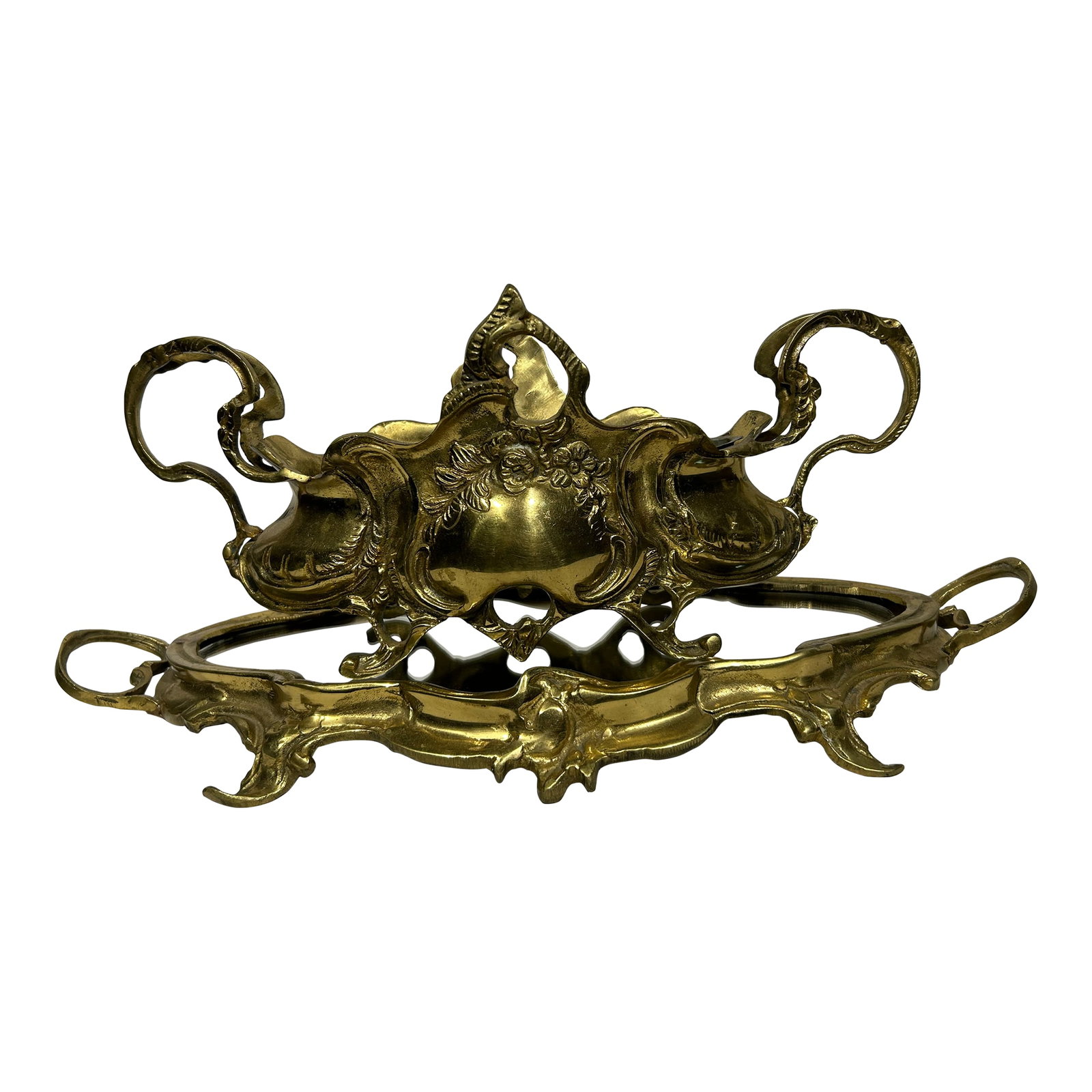 French Art Nouveau Gilt Bronze Centerpiece - Possibly by Auguste Moreau Workshop (Circa 1890-1910): A superb French Art Nouveau gilt bronze centerpiece of fluid, sculptural form, likely from the workshop of Auguste Moreau (1834-1917), one of the leading sculptors associated with the Belle Epoque. Th