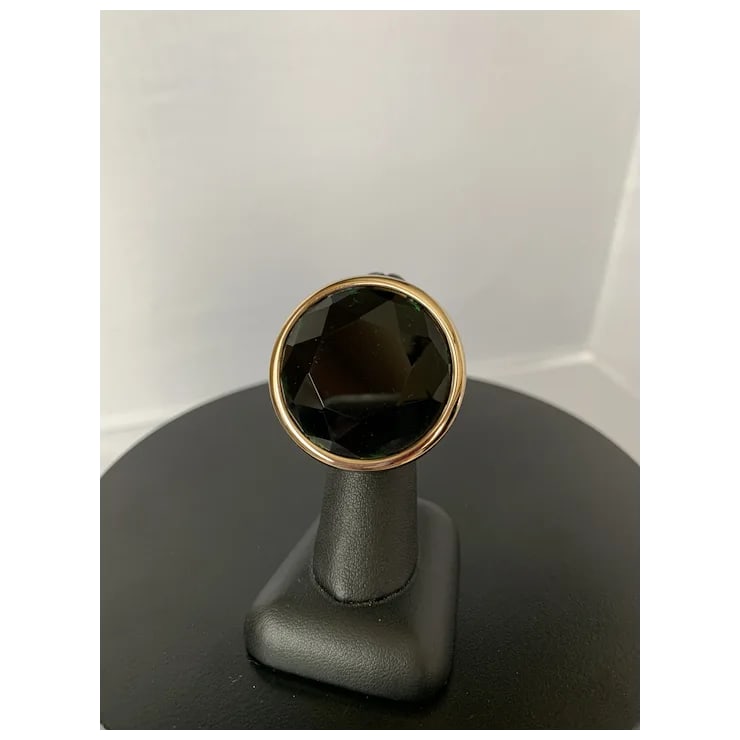 Yves Saint Laurent Gold Tone & Green Stone Ring, Size 6.5 - 10