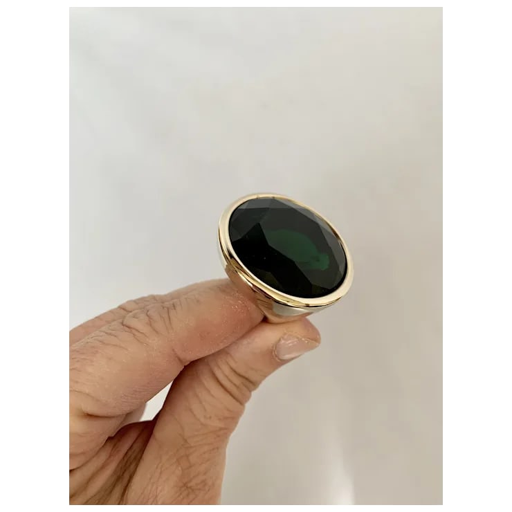 Yves Saint Laurent Gold Tone & Green Stone Ring, Size 6.5 - 11