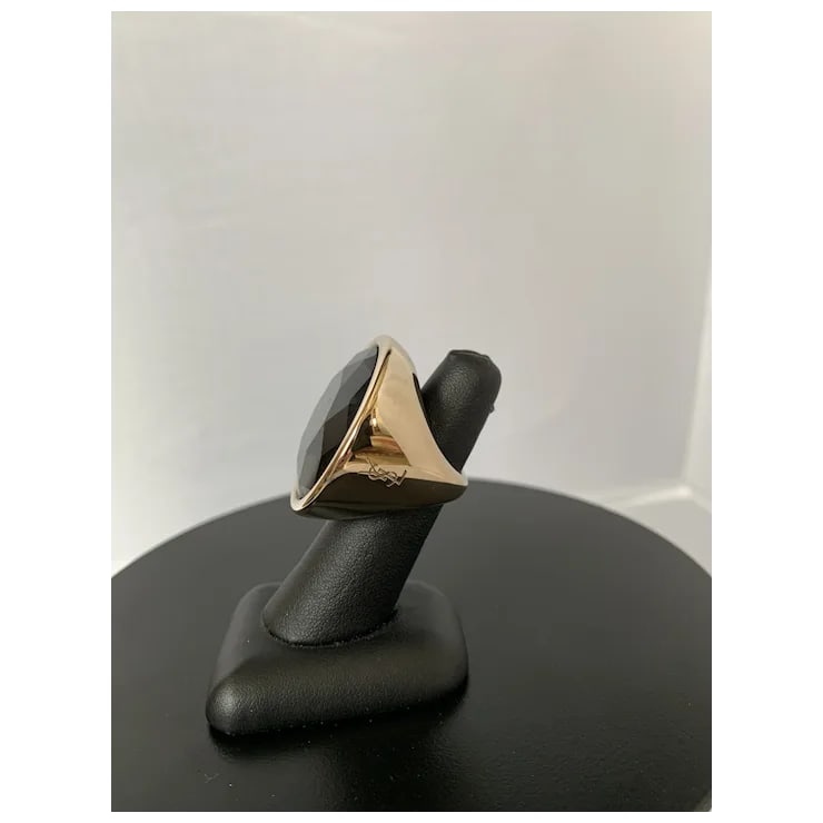 Yves Saint Laurent Gold Tone & Green Stone Ring, Size 6.5 - 12