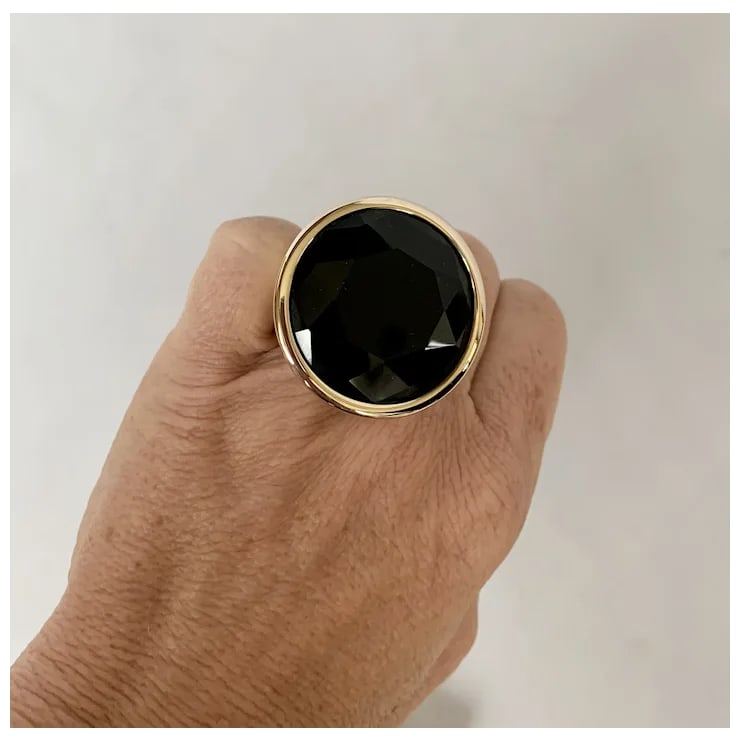 Yves Saint Laurent Gold Tone & Green Stone Ring, Size 6.5 - 2