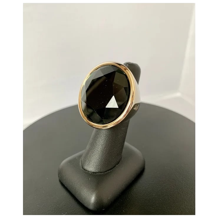 Yves Saint Laurent Gold Tone & Green Stone Ring, Size 6.5 - 3