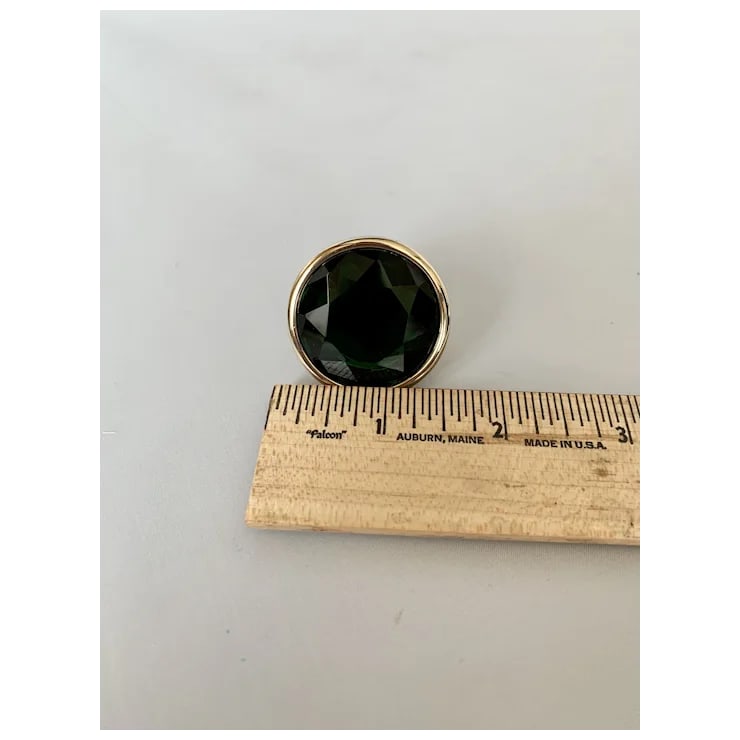 Yves Saint Laurent Gold Tone & Green Stone Ring, Size 6.5 - 5