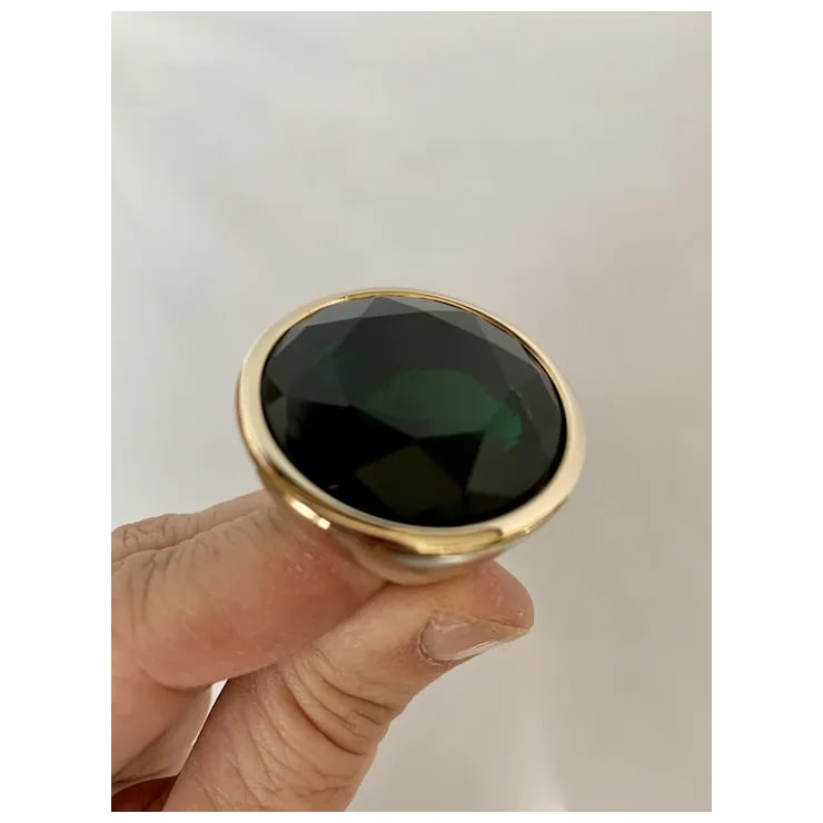 Yves Saint Laurent Gold Tone & Green Stone Ring, Size 6.5 - 7