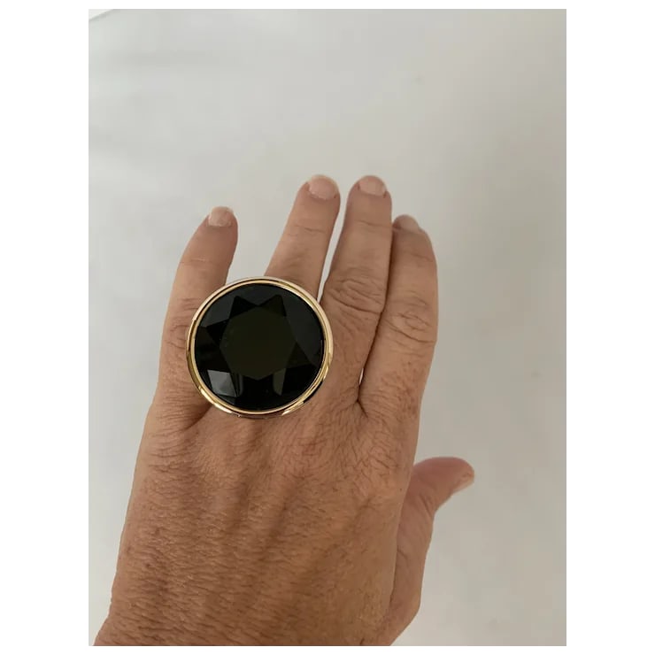 Yves Saint Laurent Gold Tone & Green Stone Ring, Size 6.5 - 8