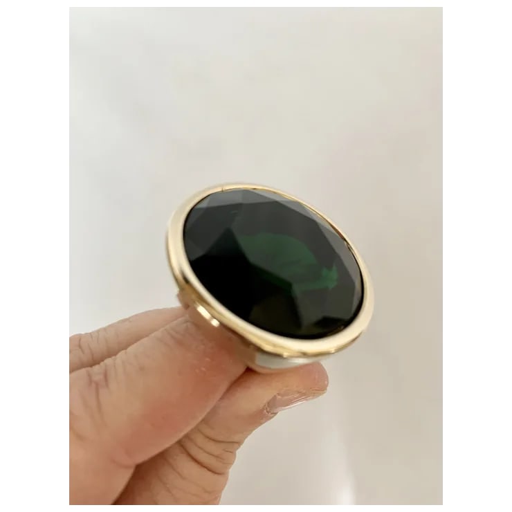 Yves Saint Laurent Gold Tone & Green Stone Ring, Size 6.5 - 9