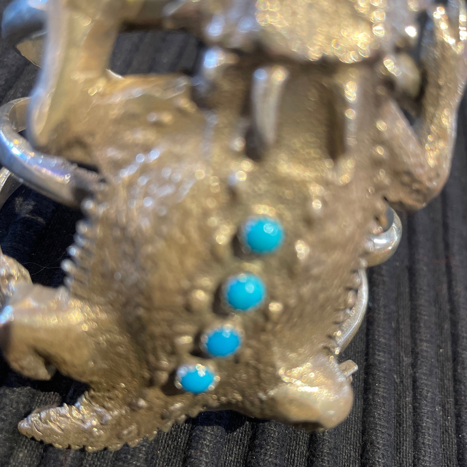Navajo Robbie Mauelito Horned Toad Sterling Silver Cuff Inlaid Turquoise - 6