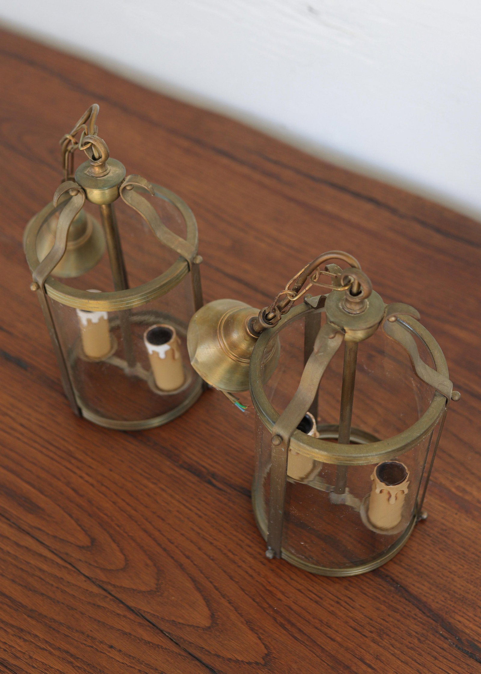 Late 19th Century Pair of French Brass Lanterns / Pendant Lighting - 5
