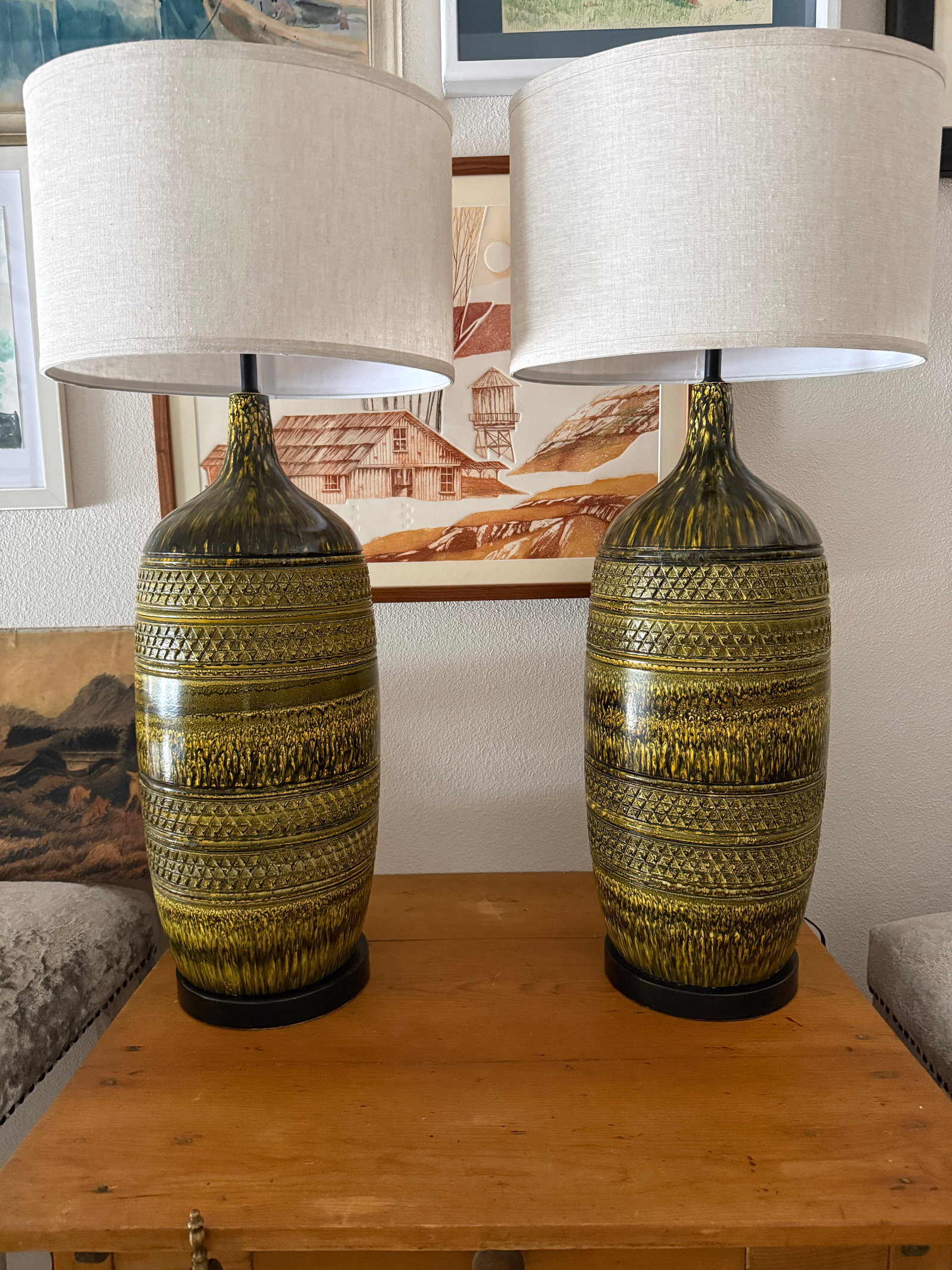 1950s Bitossi Large Vintage Green Textured Lamps Pair - 4