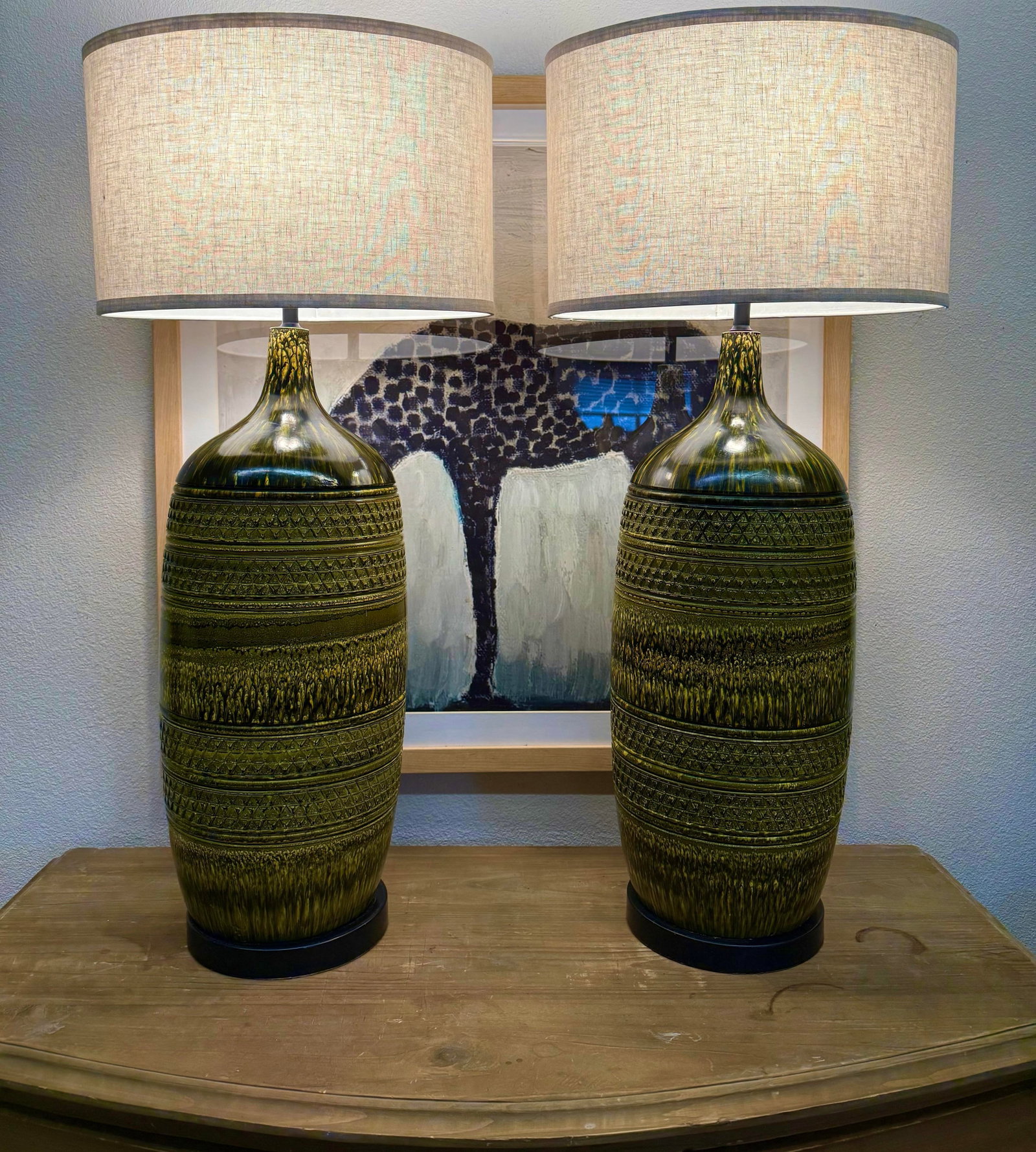 1950s Bitossi Large Vintage Green Textured Lamps Pair - 5