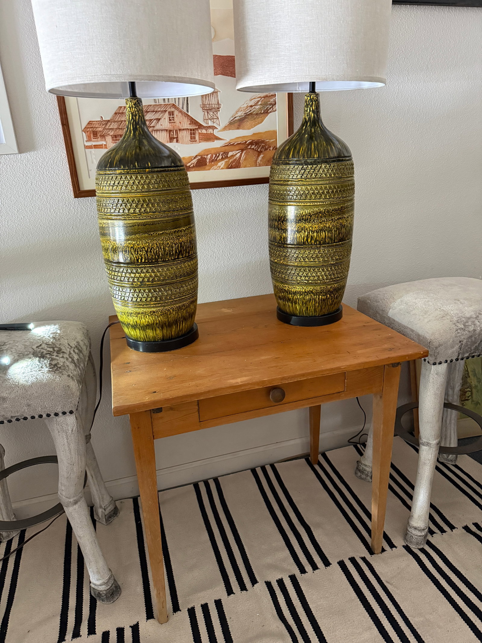 1950s Bitossi Large Vintage Green Textured Lamps Pair - 6