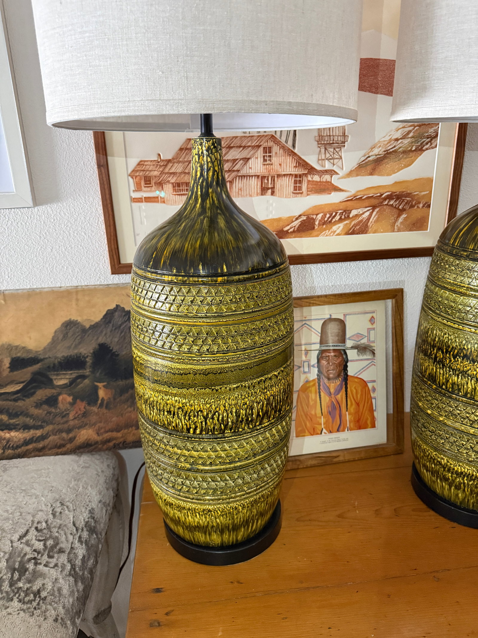 1950s Bitossi Large Vintage Green Textured Lamps Pair - 9