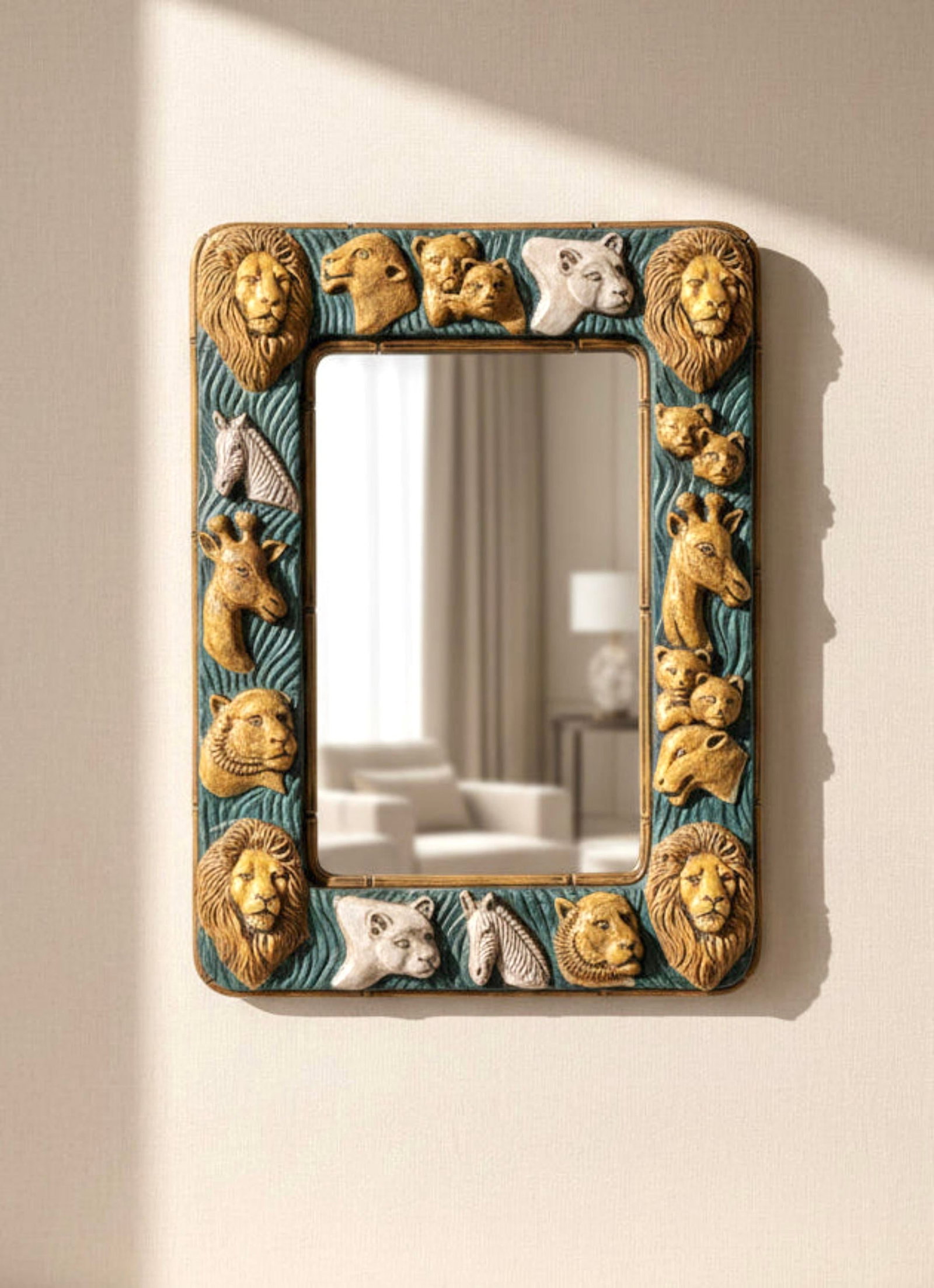 1970s Haeger Wild Animals Wall Mirror by C. Glenn Richardson - 4