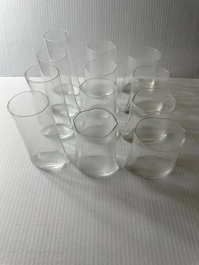 Crinkle Futuro Glass by Designer Makoto Komatsu Set of 12 - Extremely Rare 1979 - 2